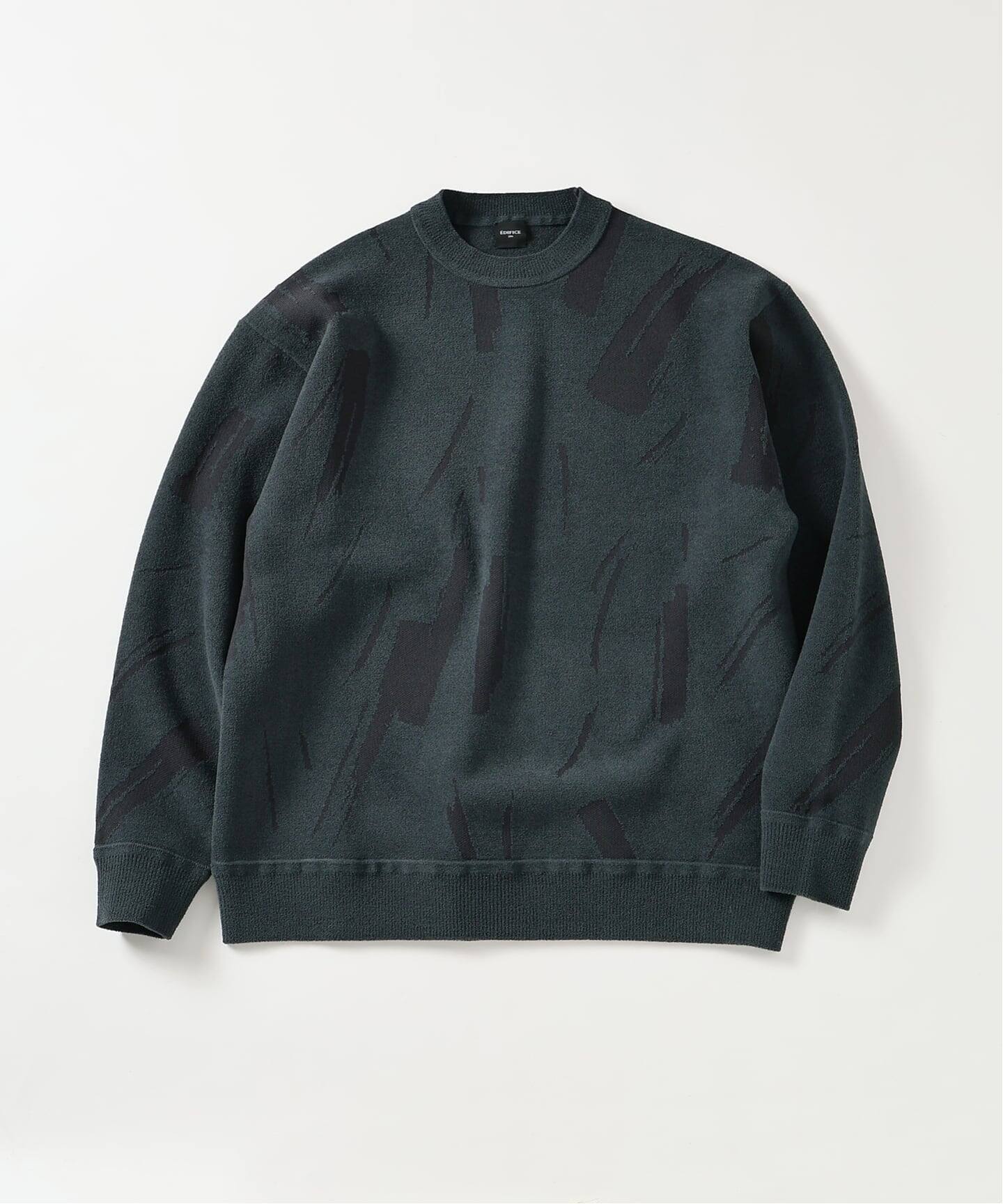 ジャガード シェニール ヤーン クルーネック プルオーバー（ニット