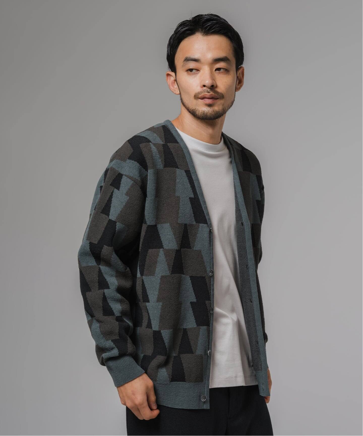 ジャガード シェニール ヤーン V カーディガン（カーディガン