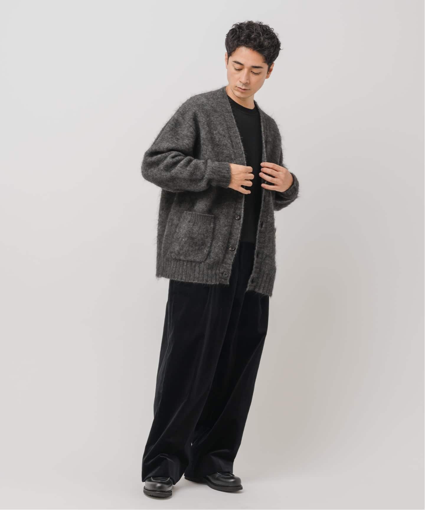 ウール・モヘア カーディガン Lサイズ グレー アルバンカーディガン モヘア (GREY MARL)