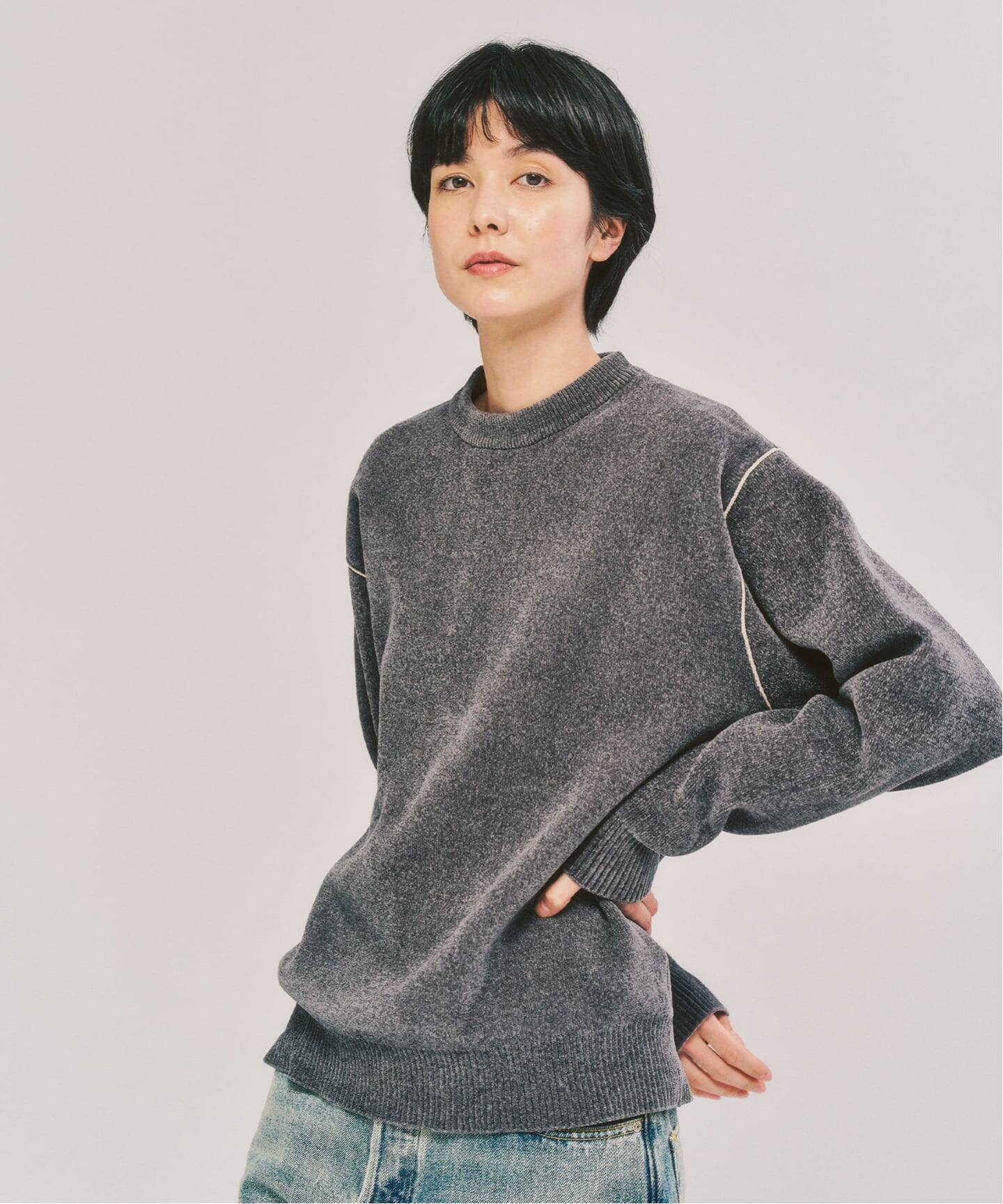 モールニット カラーリブ プルオーバー（ニット／セーター）｜417