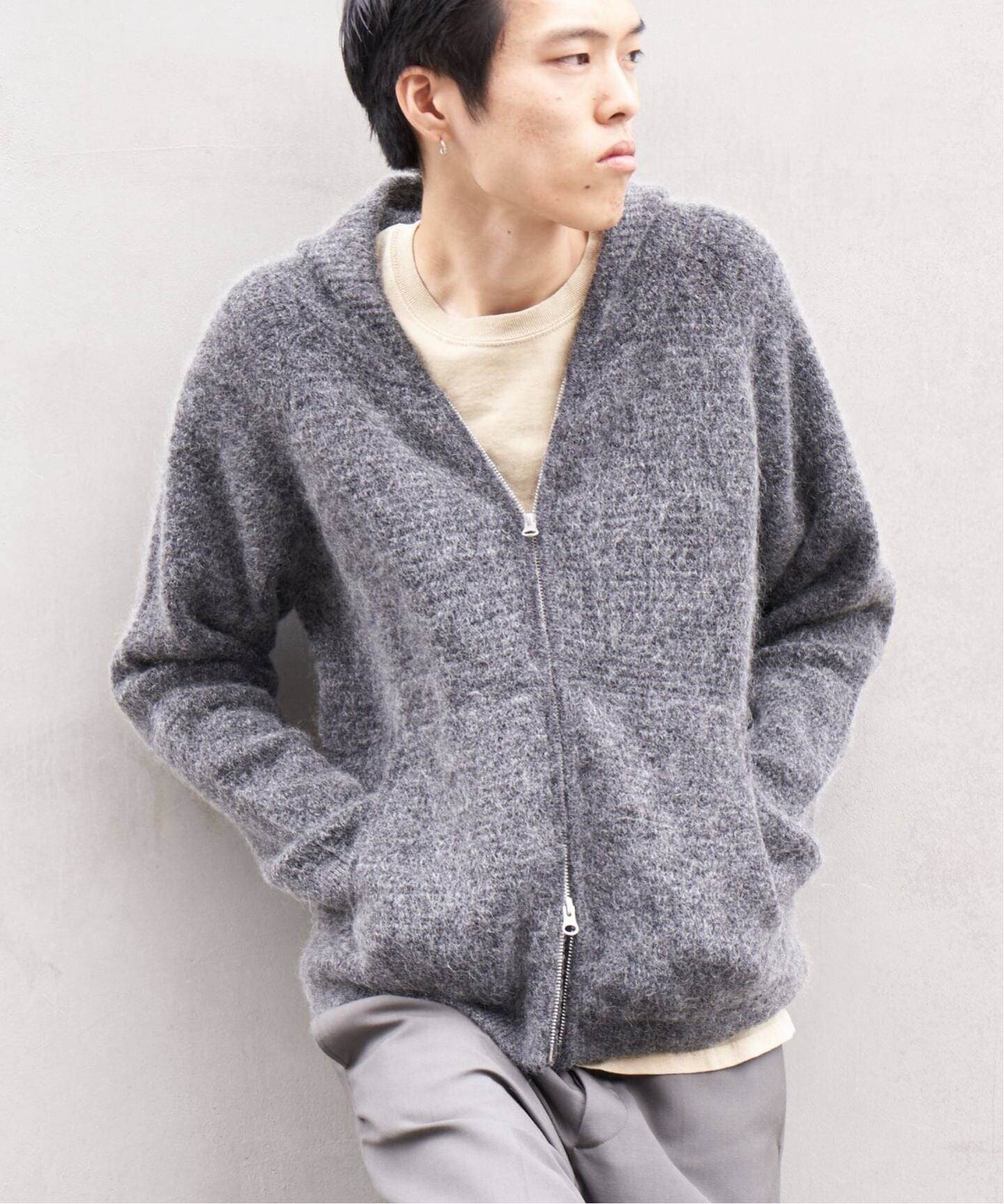 PULP / モヘヤブレンドニット ジップアップフードカーディガン