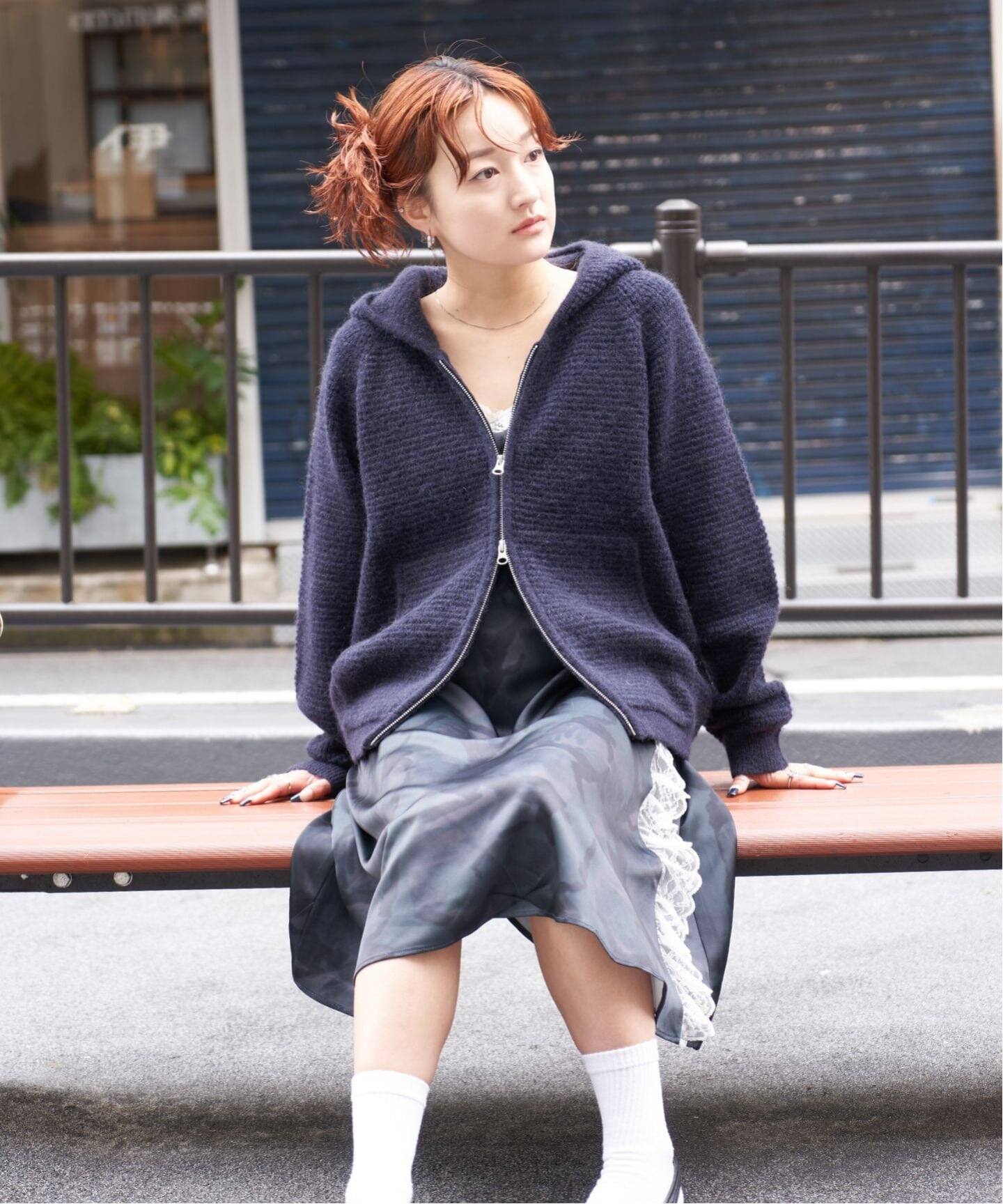 PULP / モヘヤブレンドニット ジップアップフードカーディガン