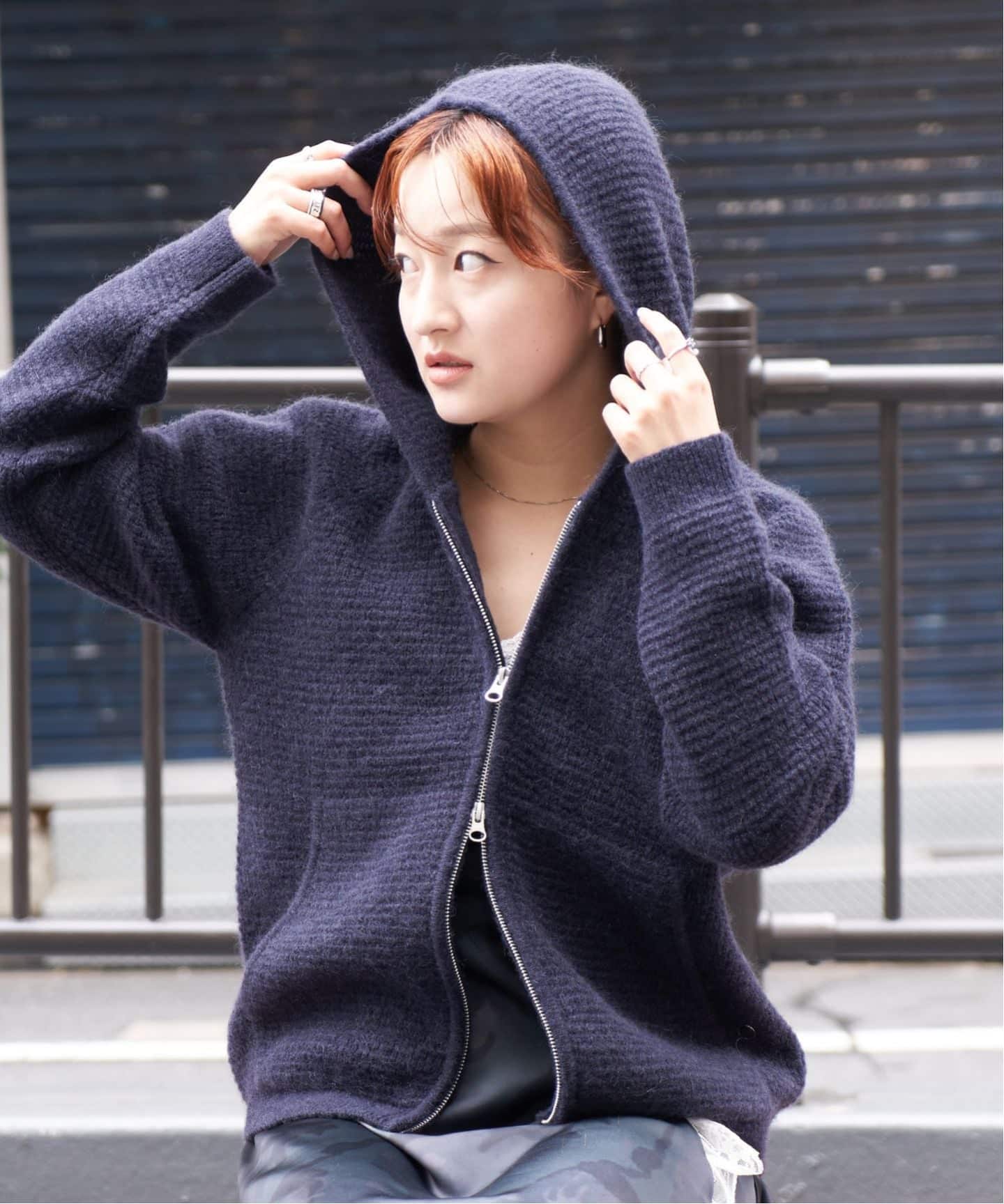 PULP / モヘヤブレンドニット ジップアップフードカーディガン