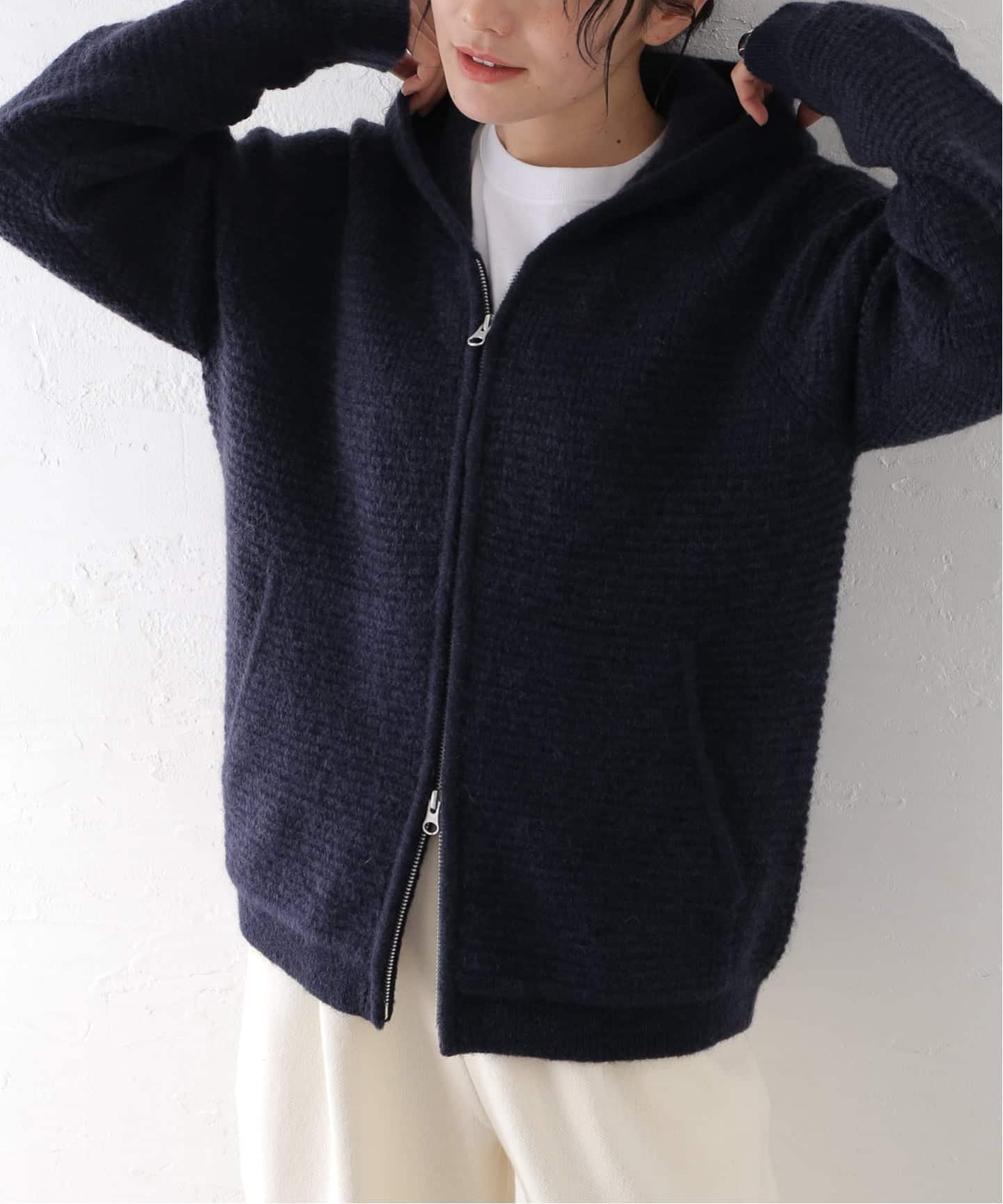 PULP / モヘヤブレンドニット ジップアップフードカーディガン