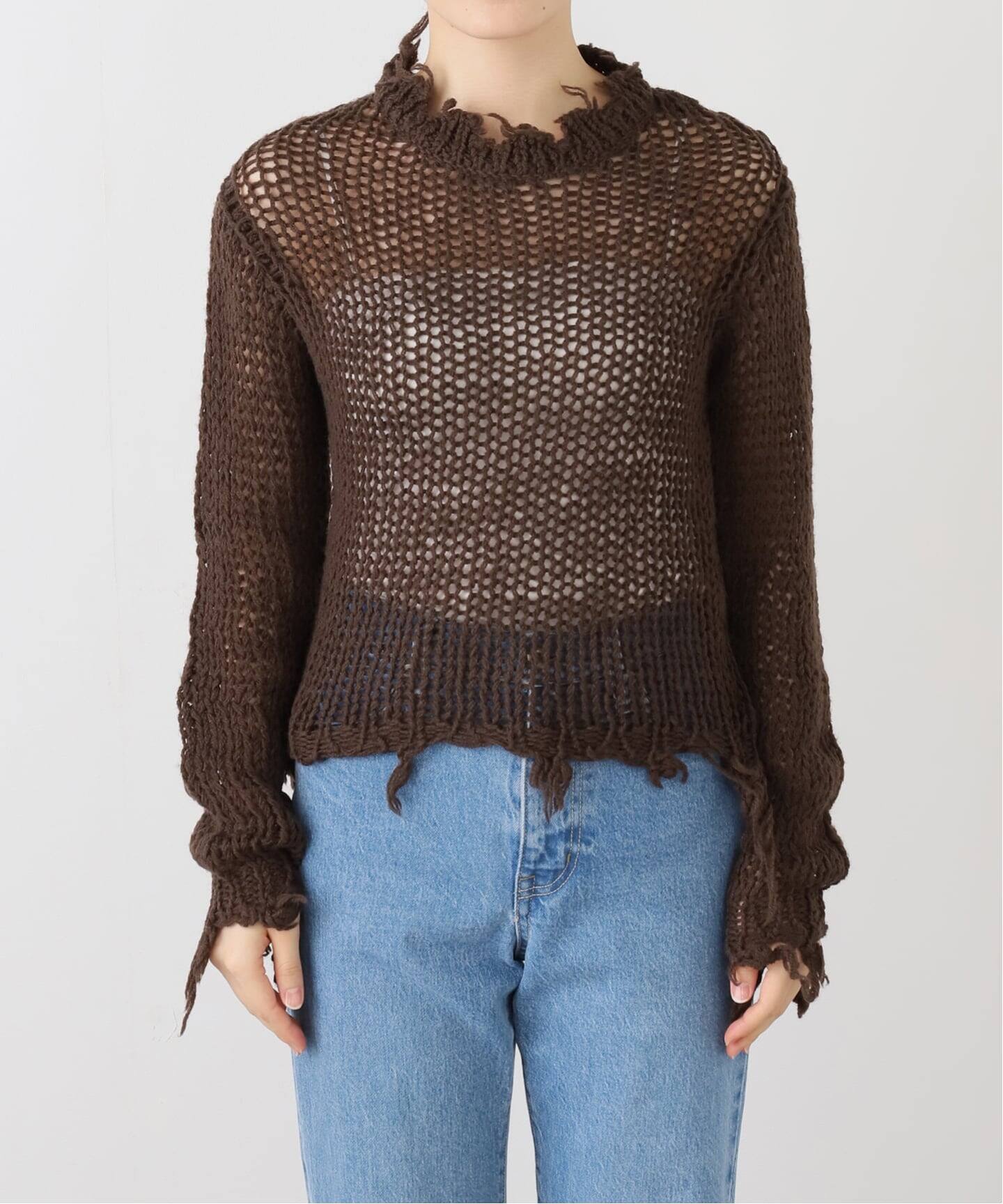 Geek Office / ギークオフィス】OPEN YY Knitted DISTRESSED CROP KNIT
