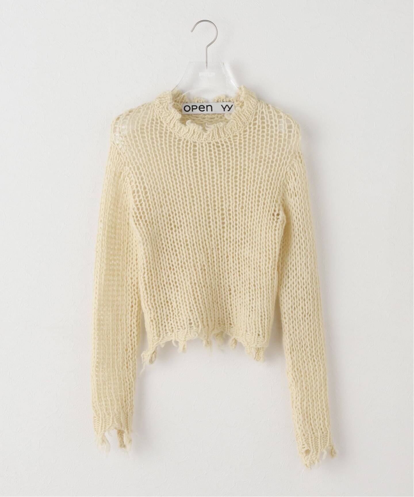 Geek Office / ギークオフィス】OPEN YY Knitted DISTRESSED CROP KNIT