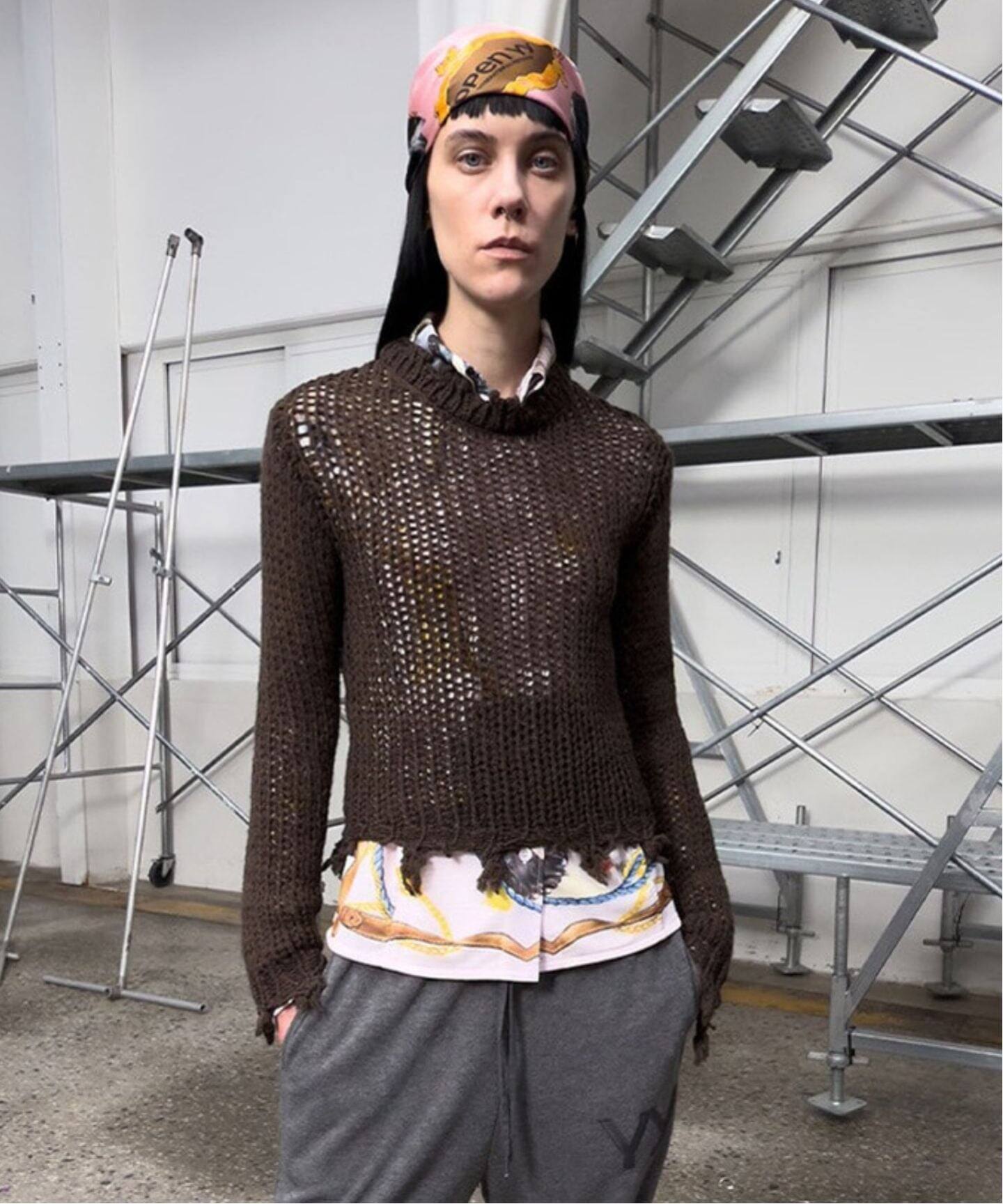 Geek Office / ギークオフィス】OPEN YY Knitted DISTRESSED CROP KNIT