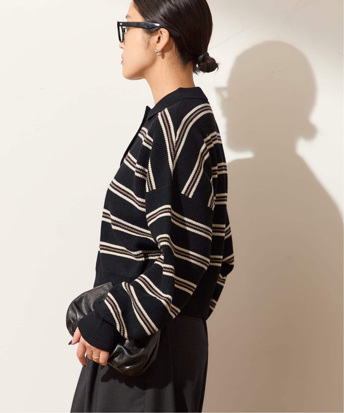 ジャーナルスタンダードレサージュ　アゼボーダーポロニット　プルオーバー　黒 ジャーナルスタンダードレサージュ アゼボーダーポロニット プル