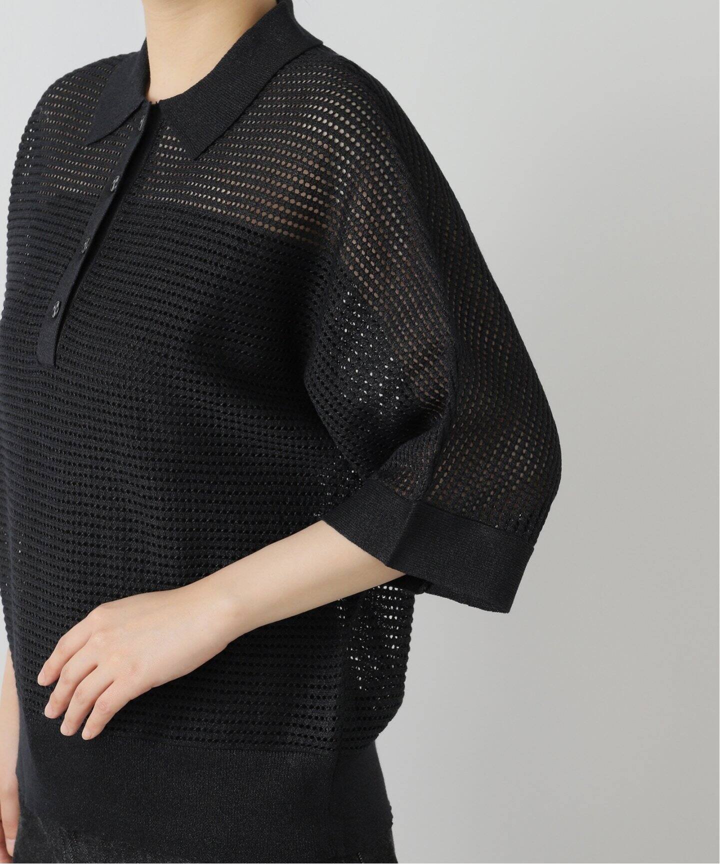 新品今期　ジャーナルスタンダードレサージュ　ホワイト メッシュポロシャツ 五分袖 25SS 新作】WOMEN カラーブロックルーズフィットポロシャツ ホワイト
