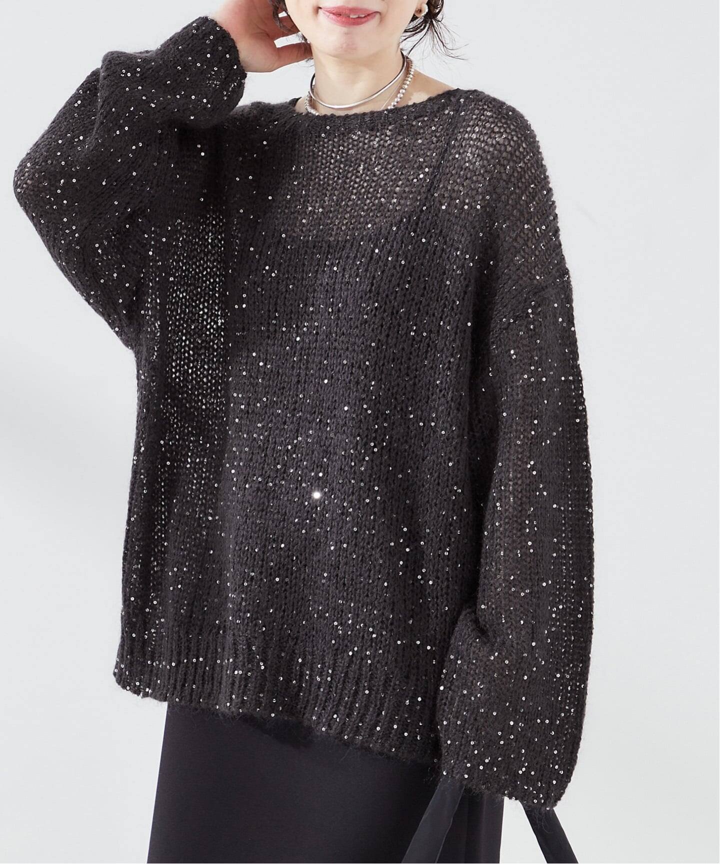 追加》モヘヤMIXスパンコールプルオーバー（ニット／セーター