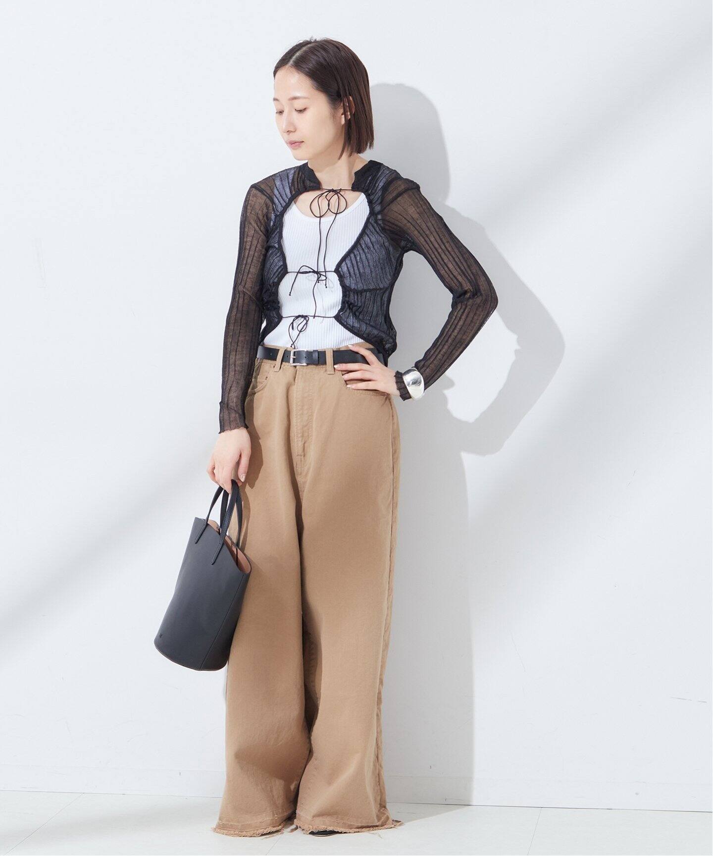 JANE SMITH/ジェーンスミス】16G SHEER WIDE RIB CARDIGAN 