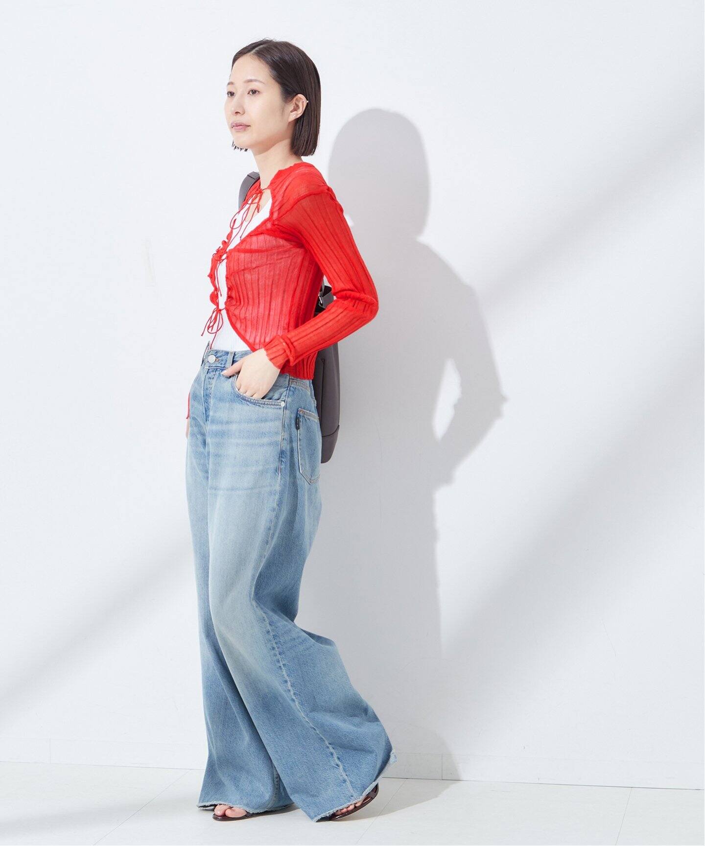 JANE SMITH/ジェーンスミス】16G SHEER WIDE RIB CARDIGAN 