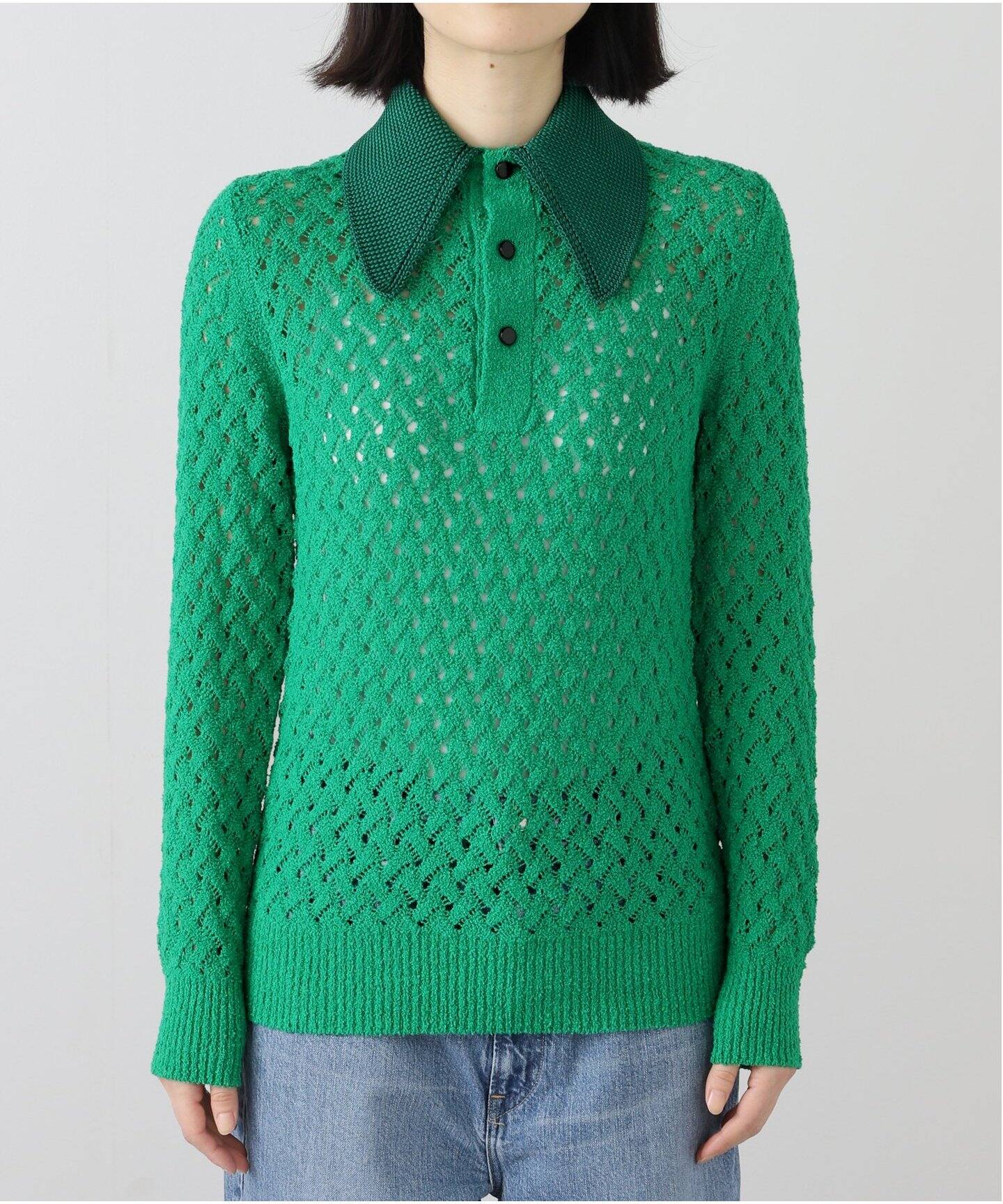 TOGA PULLA/トーガプルラ】Lace knit polo shirt：ニット（ニット 