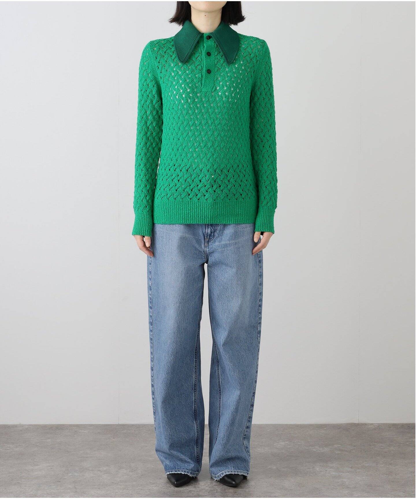 TOGA PULLA/トーガプルラ】Lace knit polo shirt：ニット（ニット  