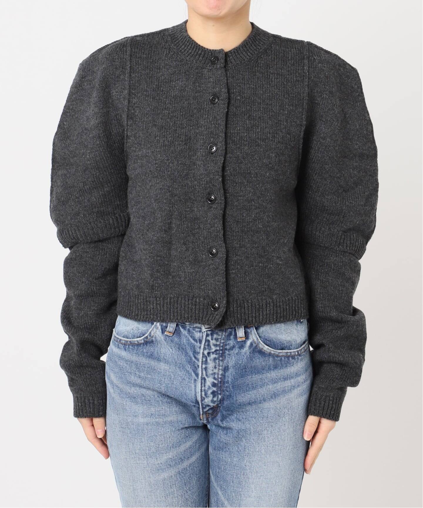 JANE SMITH】7G BIG SHOULDER CREW CARDIGAN：カーディガン