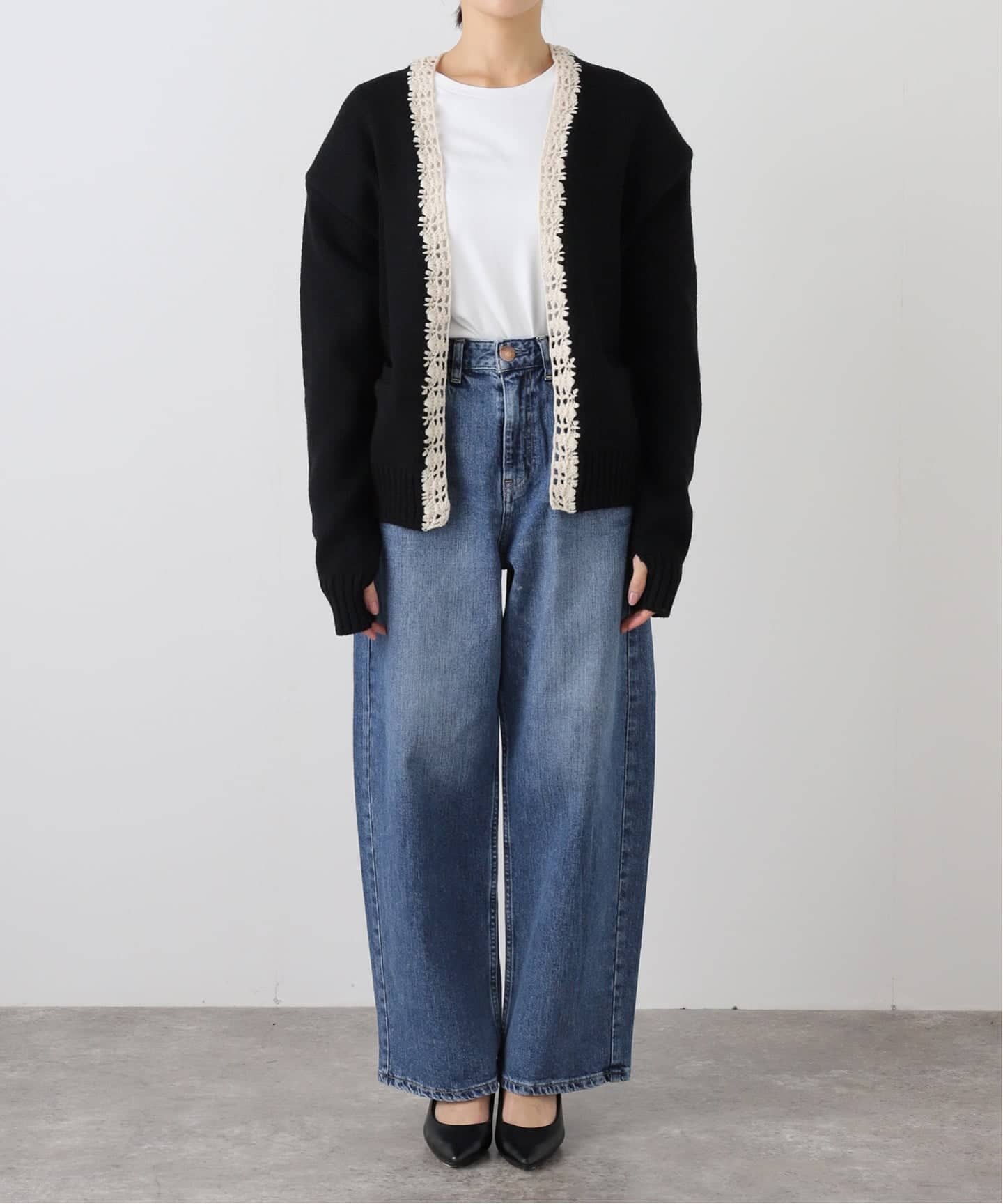 JANE SMITH】5G PLAIN STITCH AND CROCHET C：カーディガン