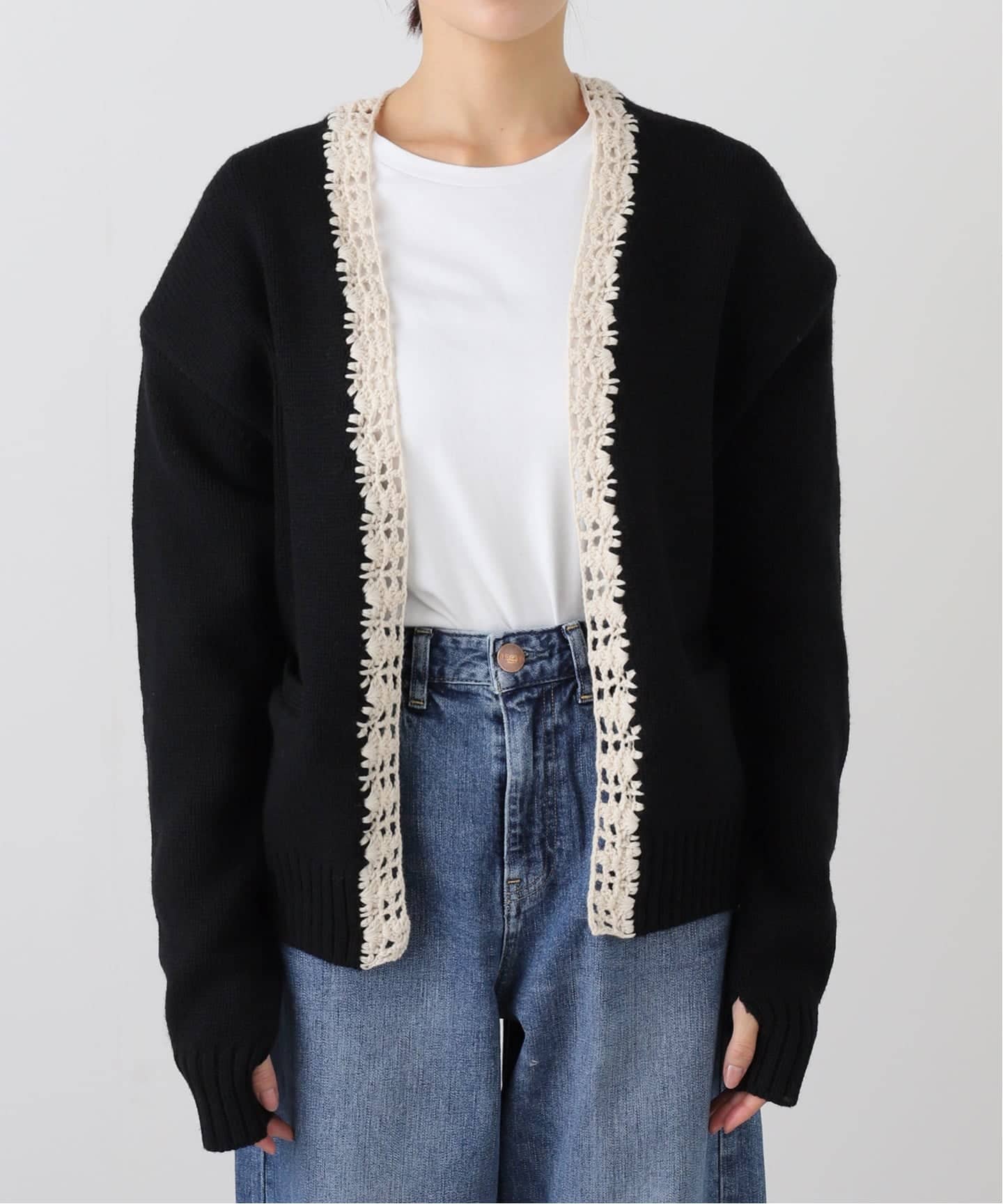 JANE SMITH チュールカーディガン JANE SMITH】5G PLAIN STITCH AND CROCHET C：カーディガン