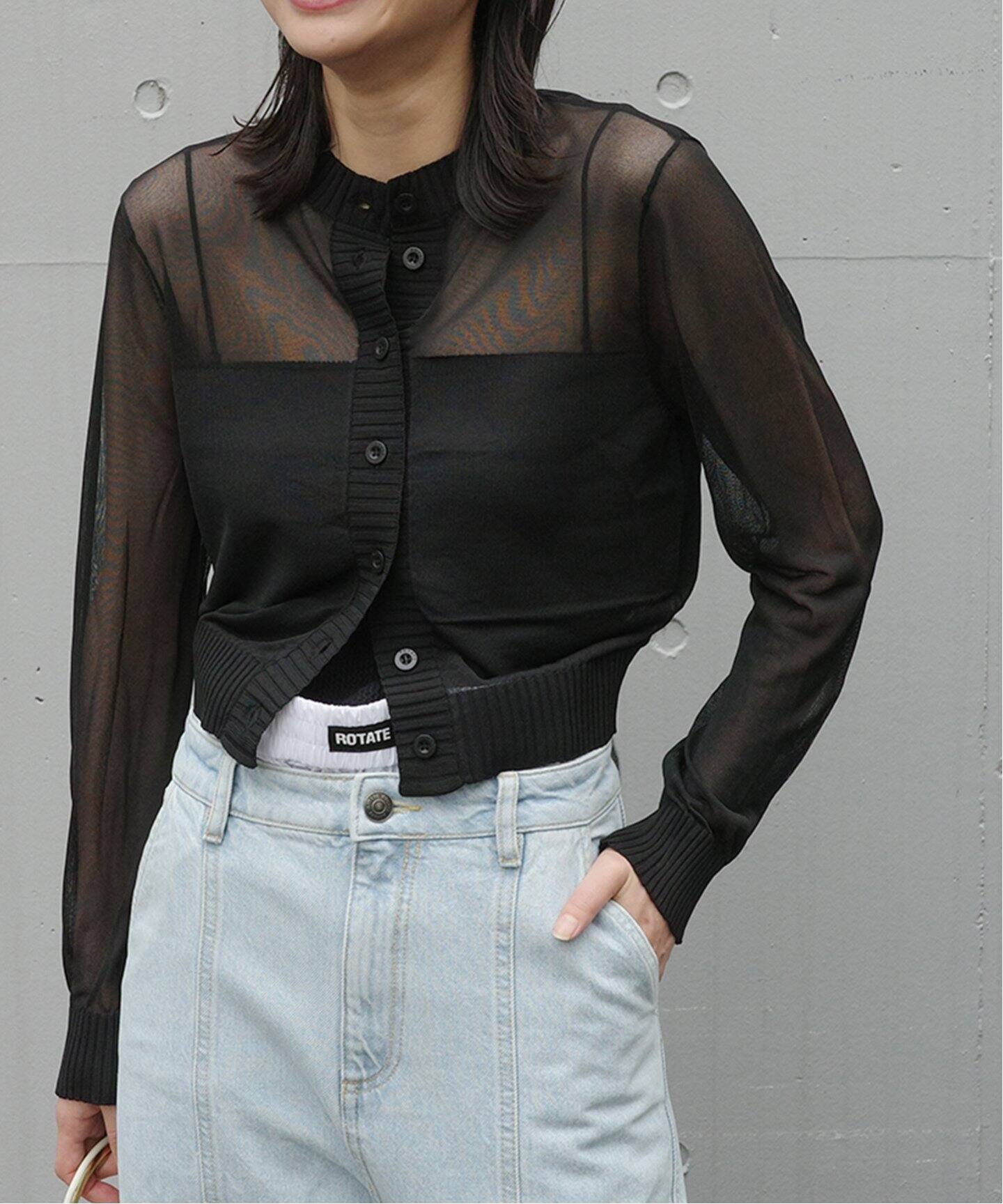 ROTATE/ロテート】Sheer Knit Cardigan：カーディガン