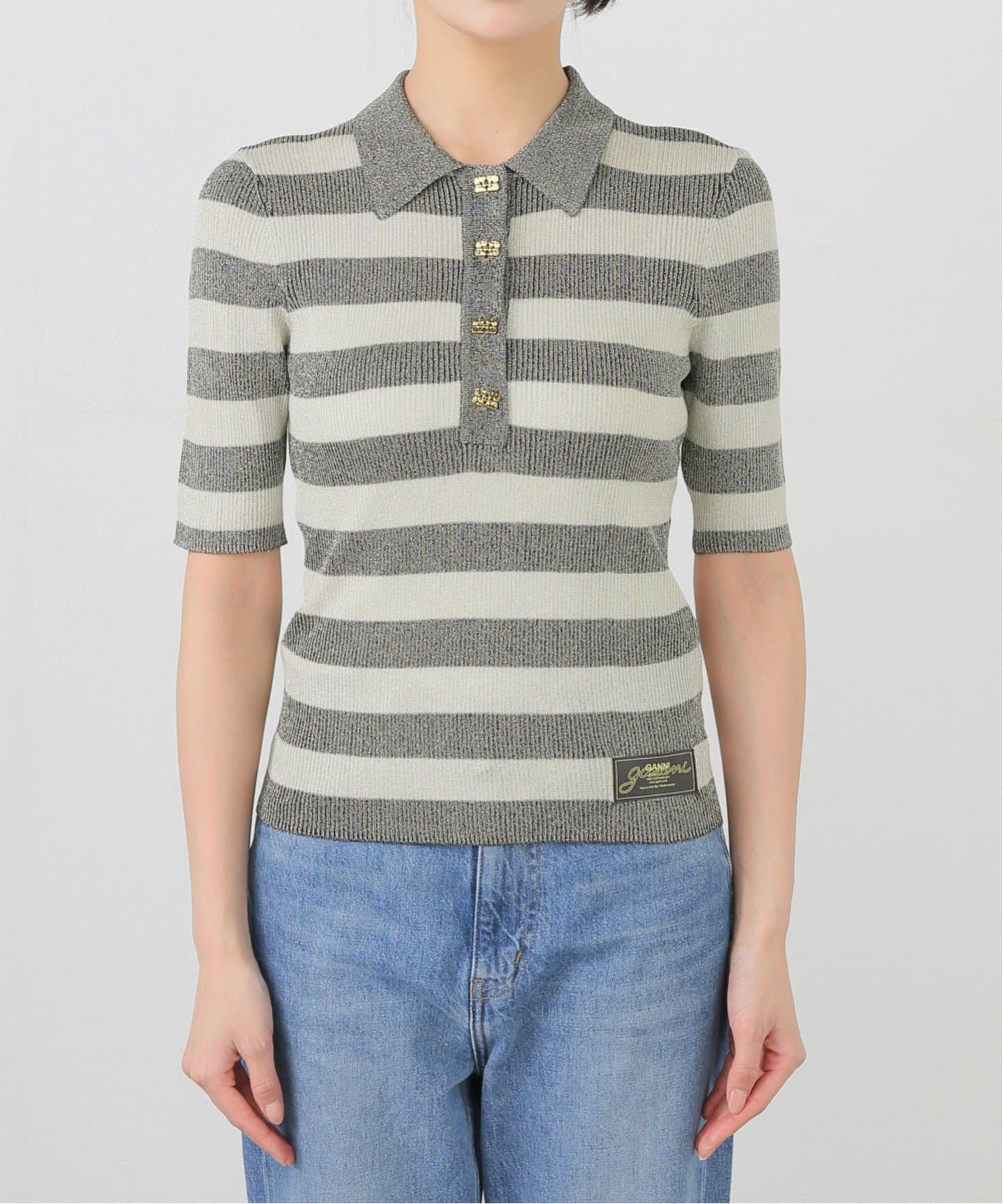 GANNI/ガニー】Light Sparkle Rib Polo shirt：ニット（ニット