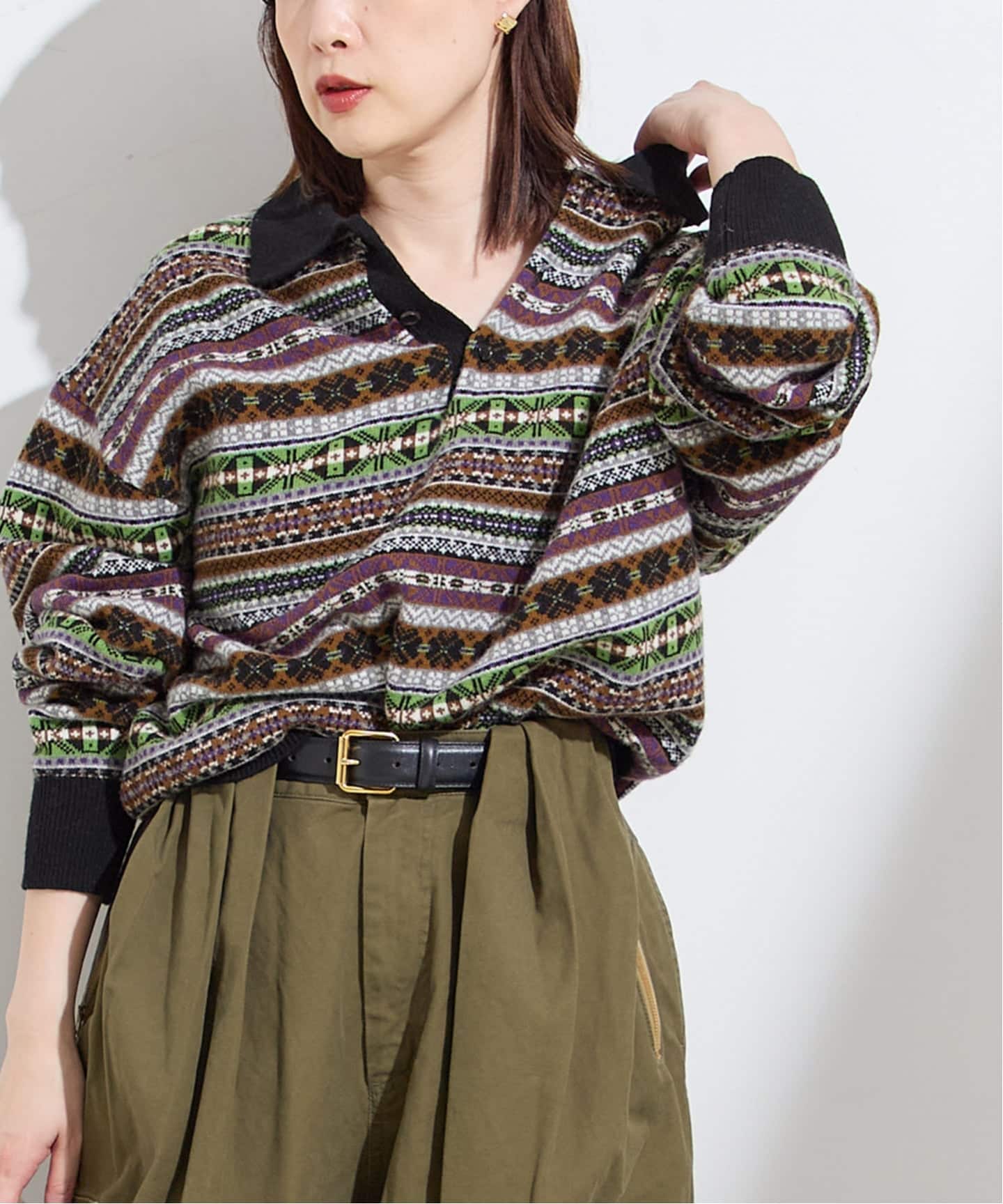 INSCRIRE /アンスクリア】Fairisle Polo Sweater：ニット（ニット