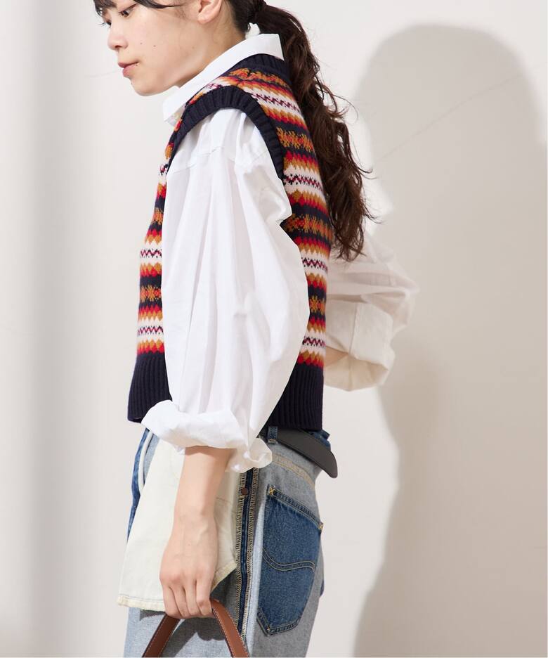 INSCRIRE /アンスクリア】Fairisle Tight Fit V Neck Vest：ベスト 