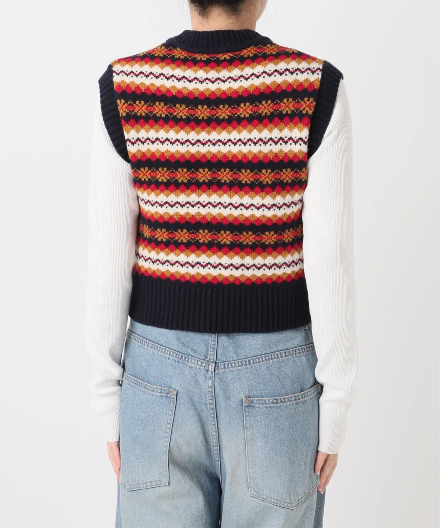 INSCRIRE /アンスクリア】Fairisle Tight Fit V Neck Vest：ベスト