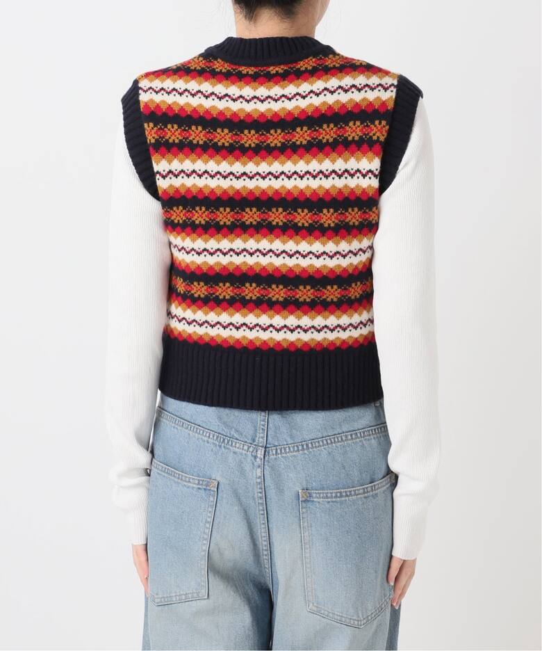 INSCRIRE /アンスクリア】Fairisle Tight Fit V Neck Vest：ベスト 