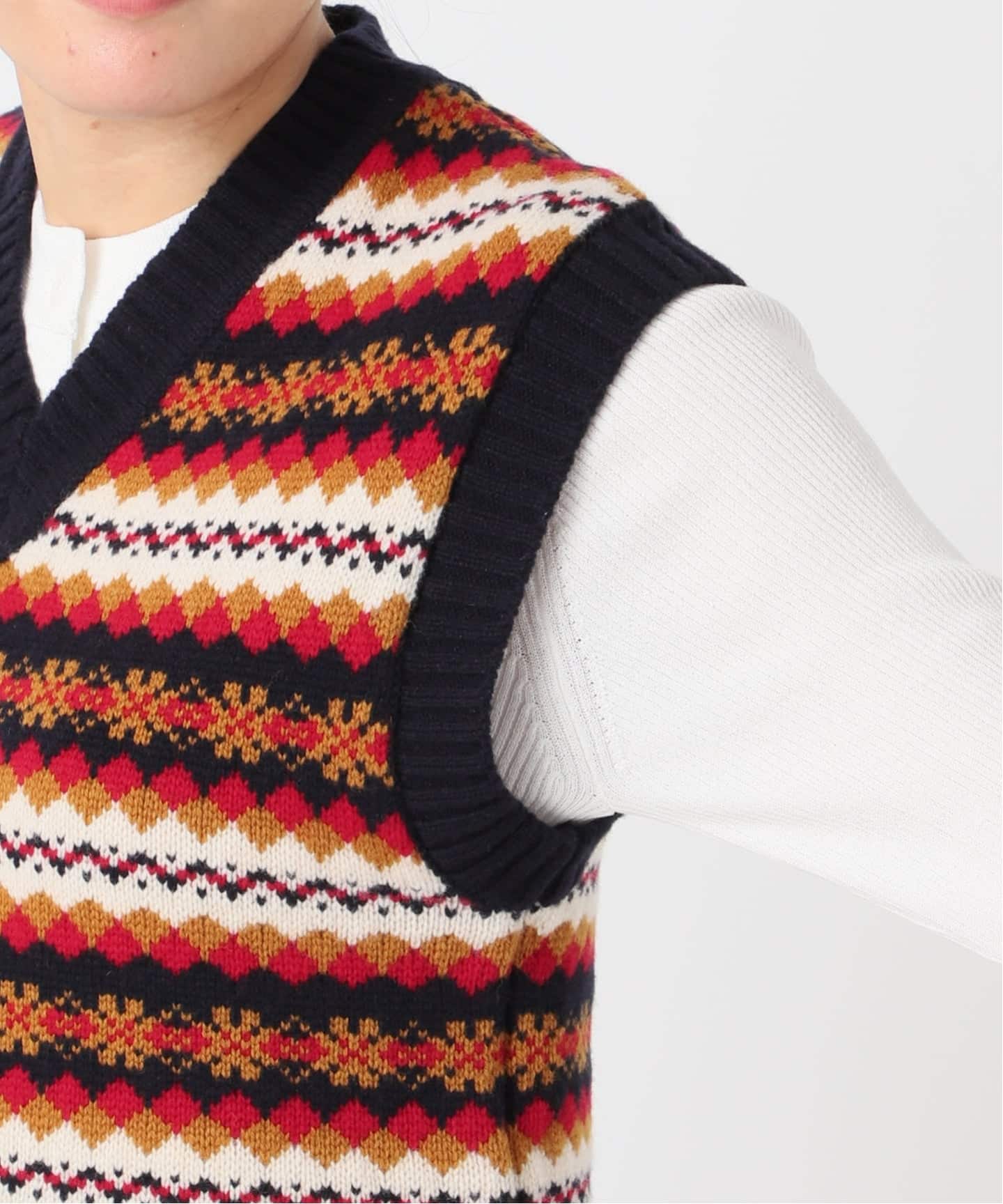 INSCRIRE /アンスクリア】Fairisle Tight Fit V Neck Vest：ベスト