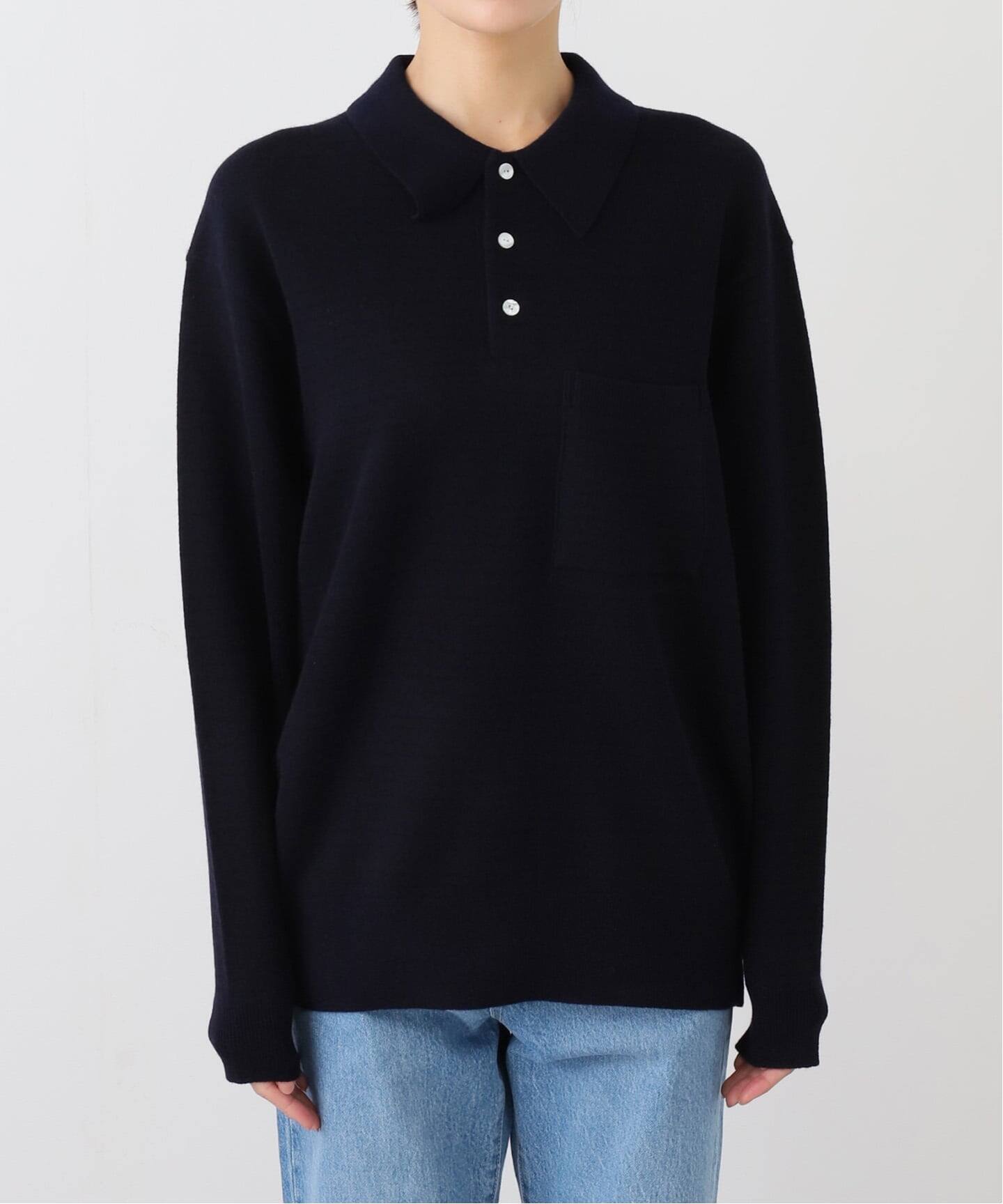 LOWER/ローヴァー】14G Plainstitch Float Border ポロ襟ニット