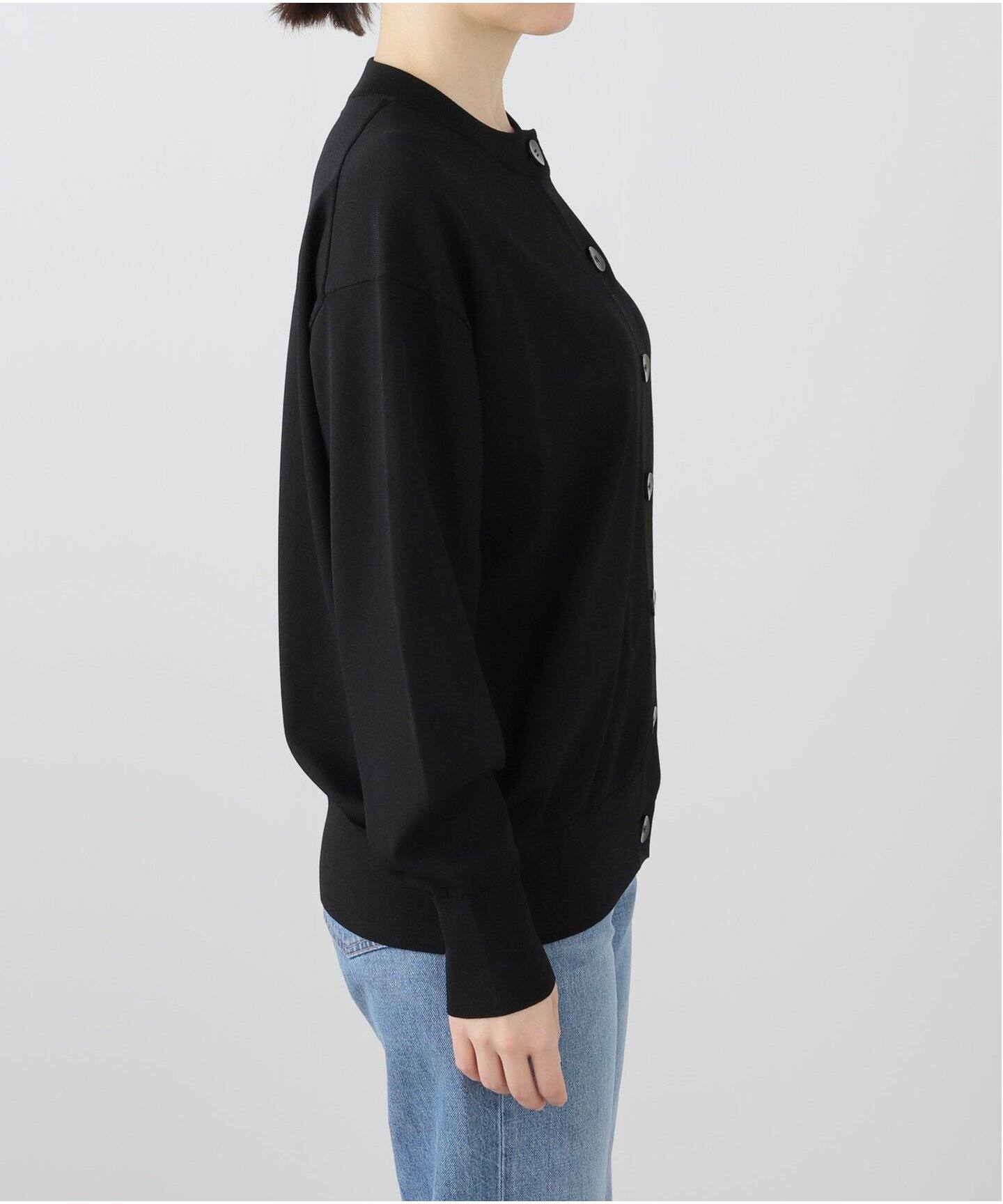 ウォッシャブクルーネックカーディガン.ブラック ウォッシャブルクルーネックカーディガン（カーディガン