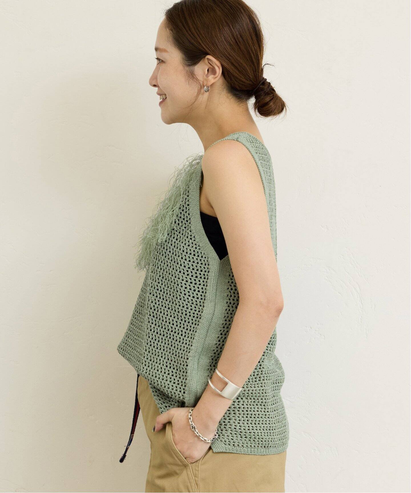 【JOURNALSTANDARD】25SS 25080400323020 メッシュフリンジスリーブレスノースリーブニット メッシュフリンジスリーブレス（ニット／セーター）｜JOURNAL STANDARD
