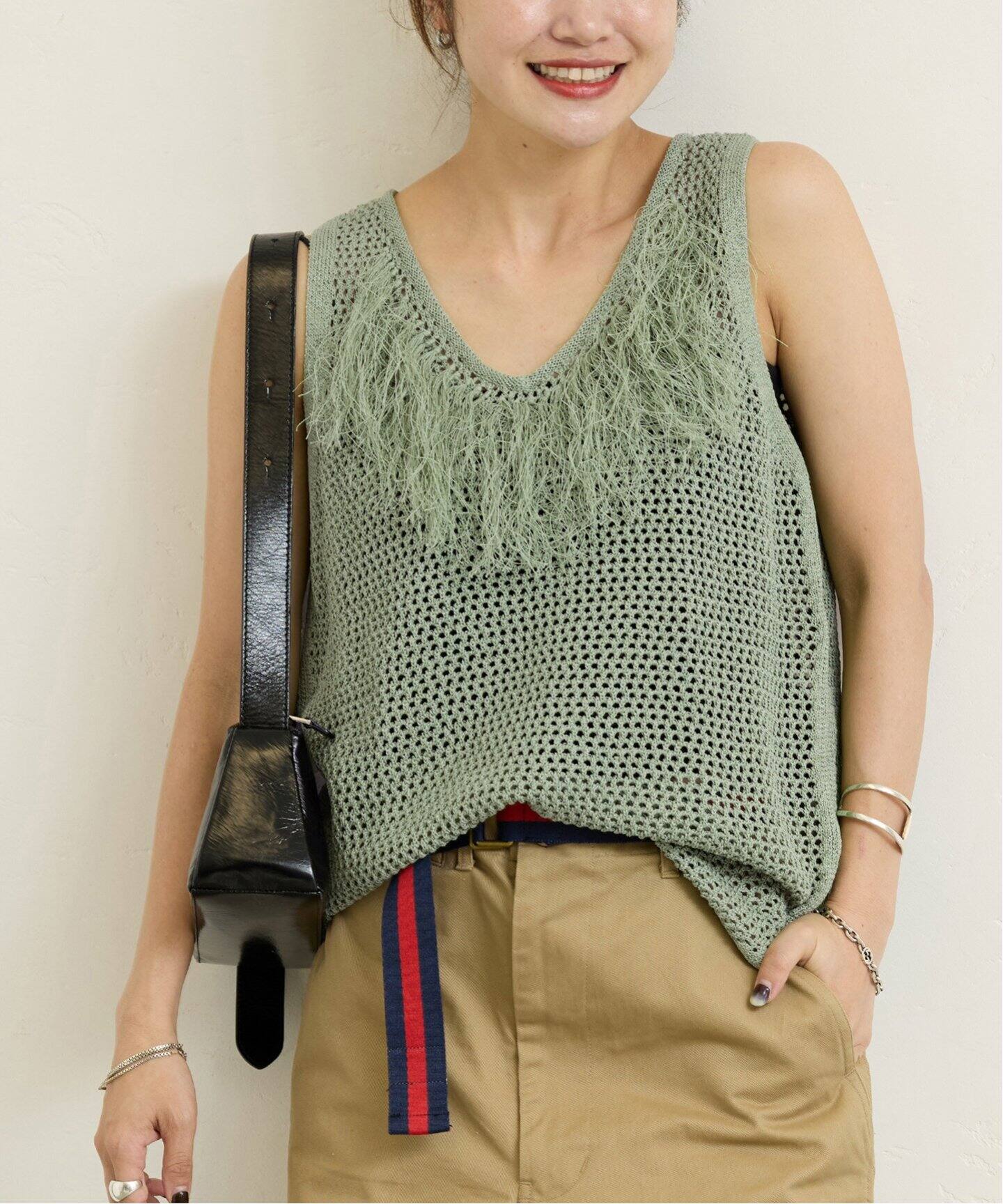 【JOURNALSTANDARD】25SS 25080400323020 メッシュフリンジスリーブレスノースリーブニット メッシュフリンジスリーブレス（ニット／セーター）｜JOURNAL STANDARD