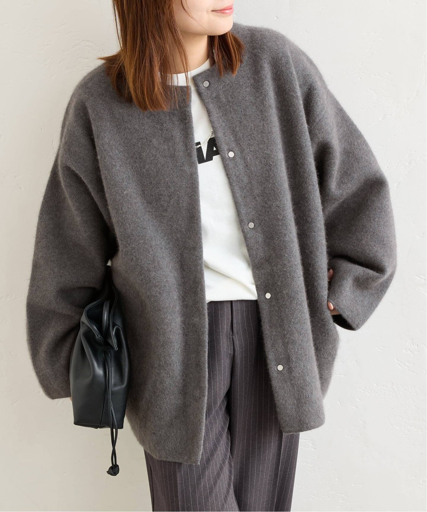 極美品　JIL SANDER ニットジャケット　カーディガン　トグル　グレー50 予約》ダブルフェイスコクーンニットジャケット（カーディガン