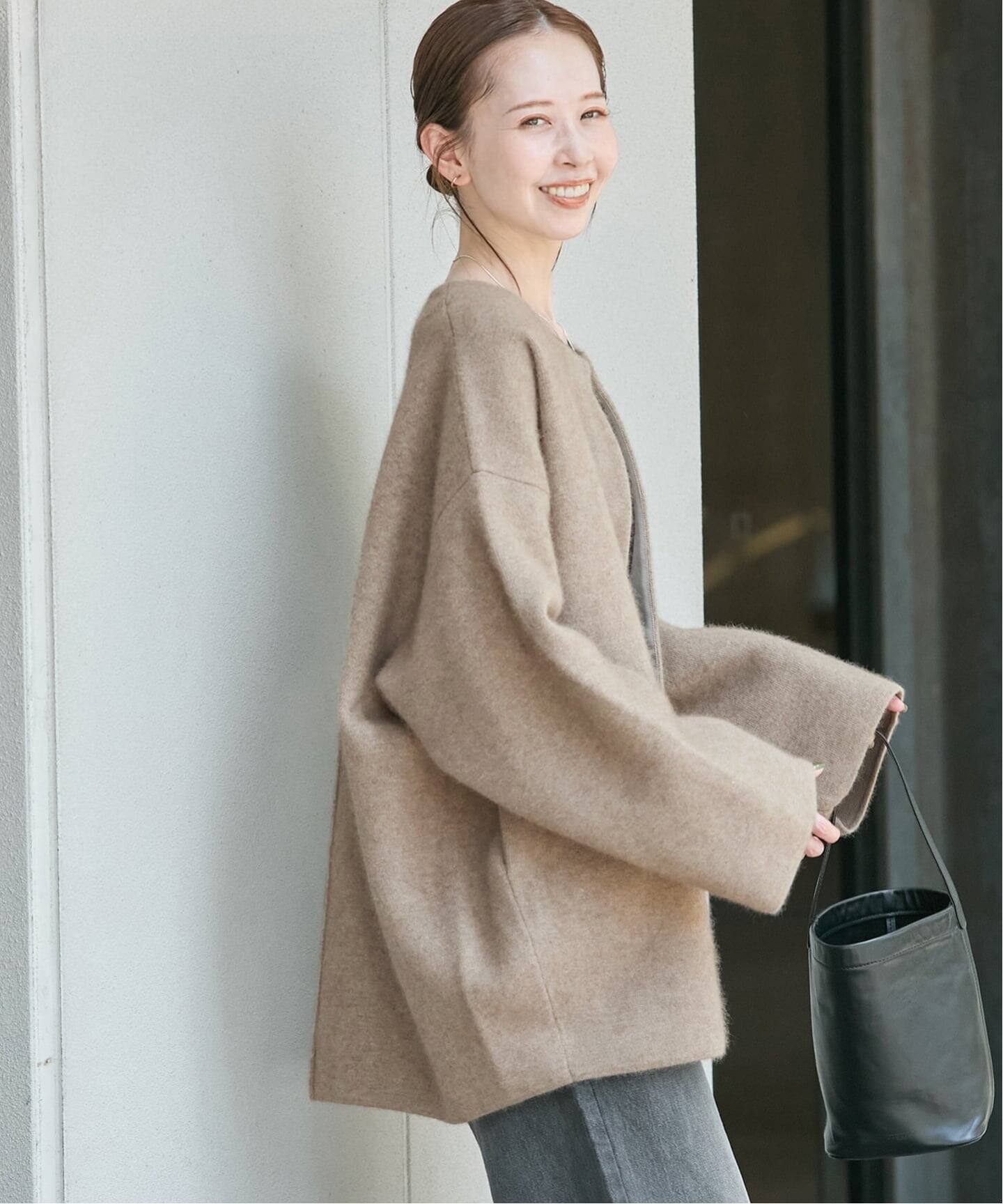 JOURNAL STANDARD ダブルフェイスコクーンカーディガン　ベージュ ジャーナルスタンダード JOURNAL STANDARD 《追加2》ダブル