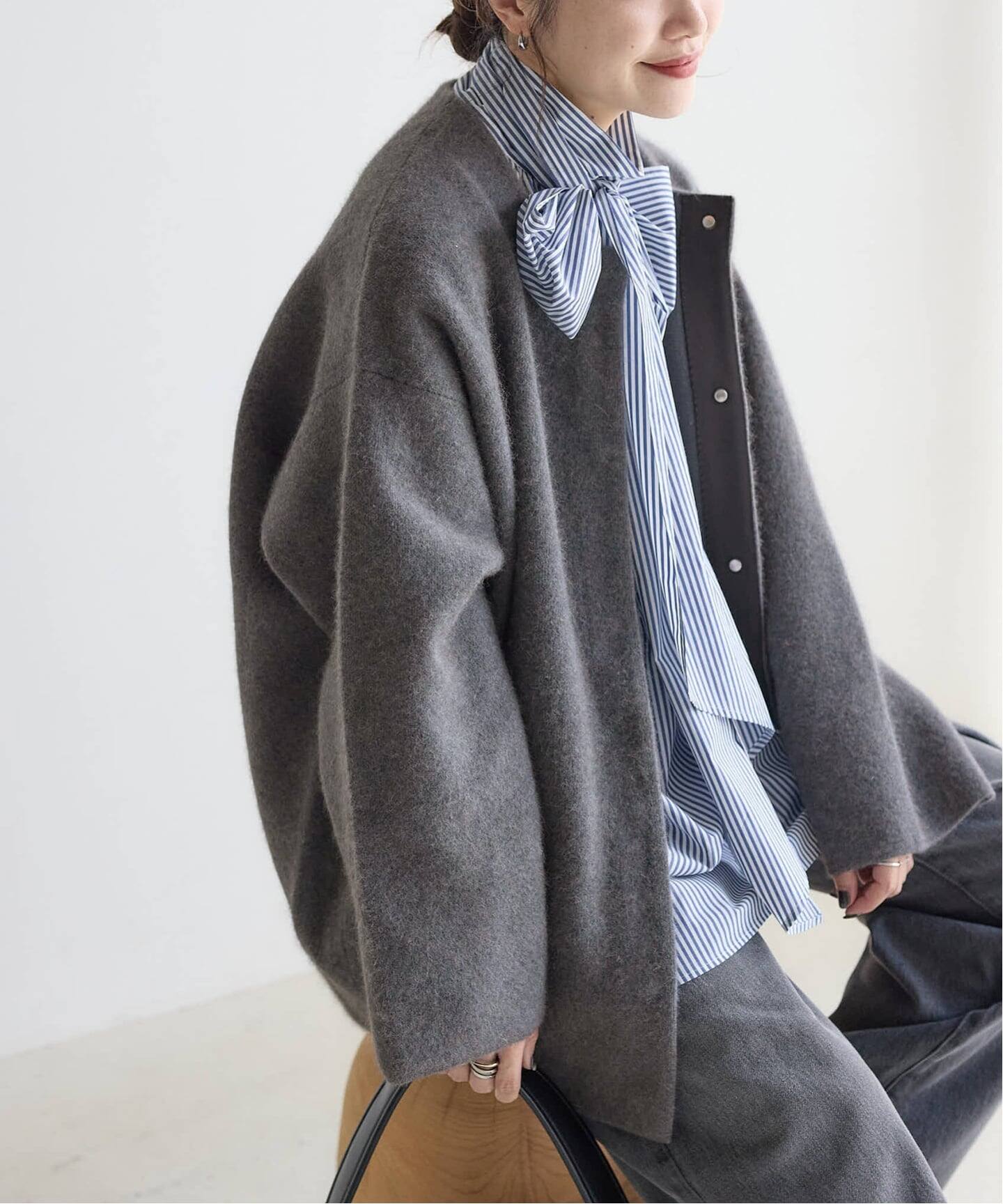 追加2》ダブルフェイスコクーンニットジャケット（カーディガン