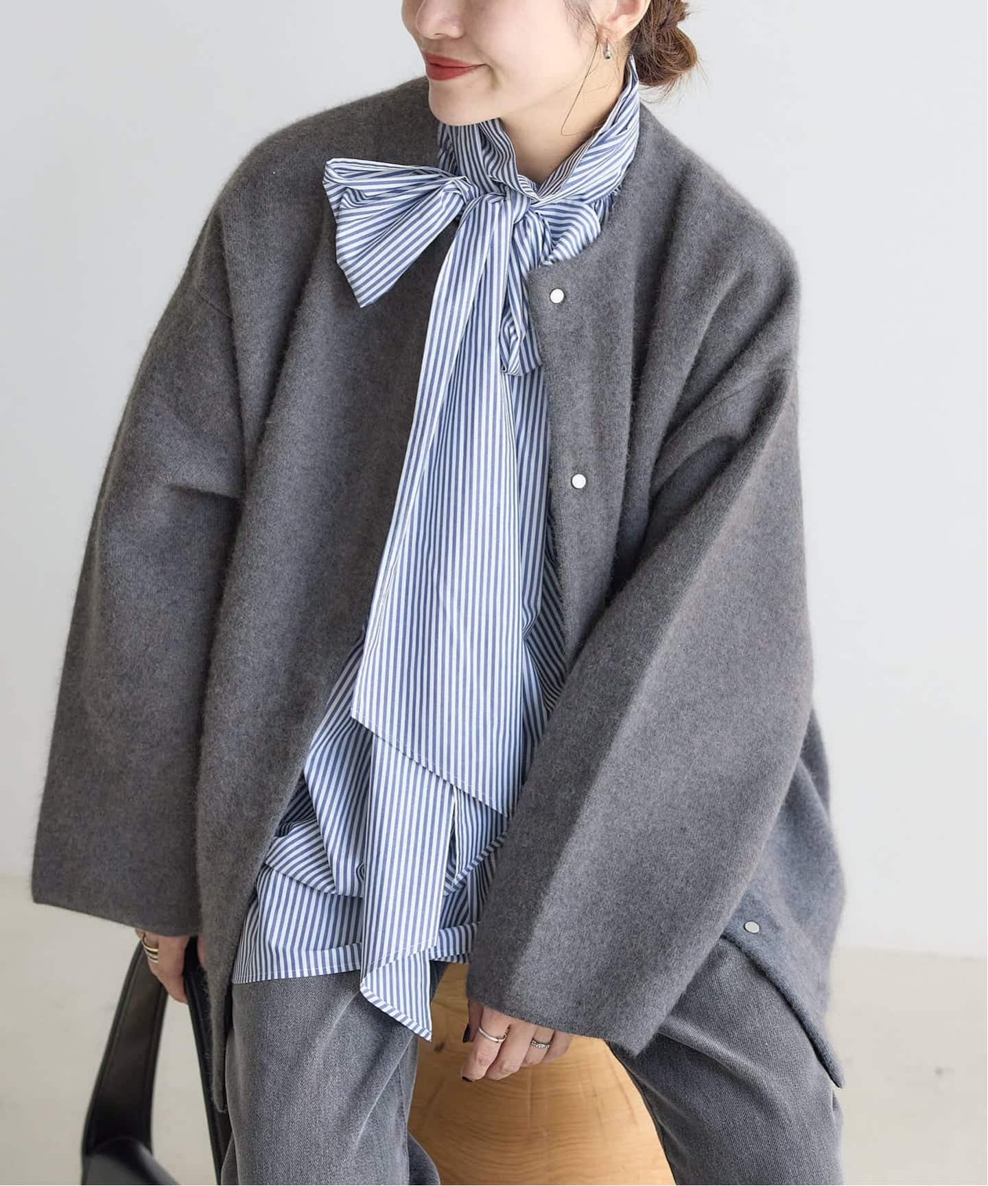 追加2》ダブルフェイスコクーンニットジャケット（カーディガン