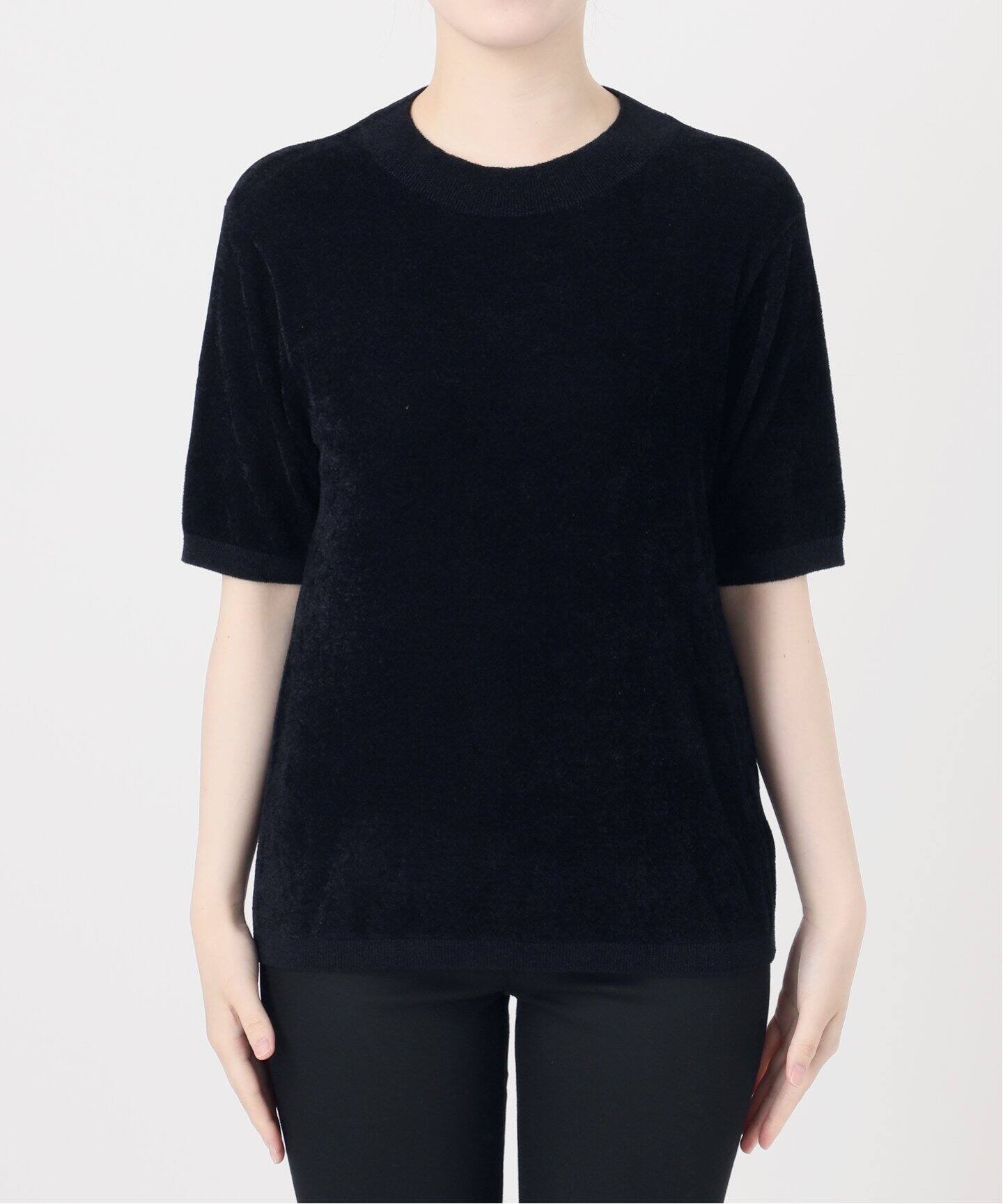 ヴィンテージ ブラック ベロア スウェットシャツ モックネック トップ