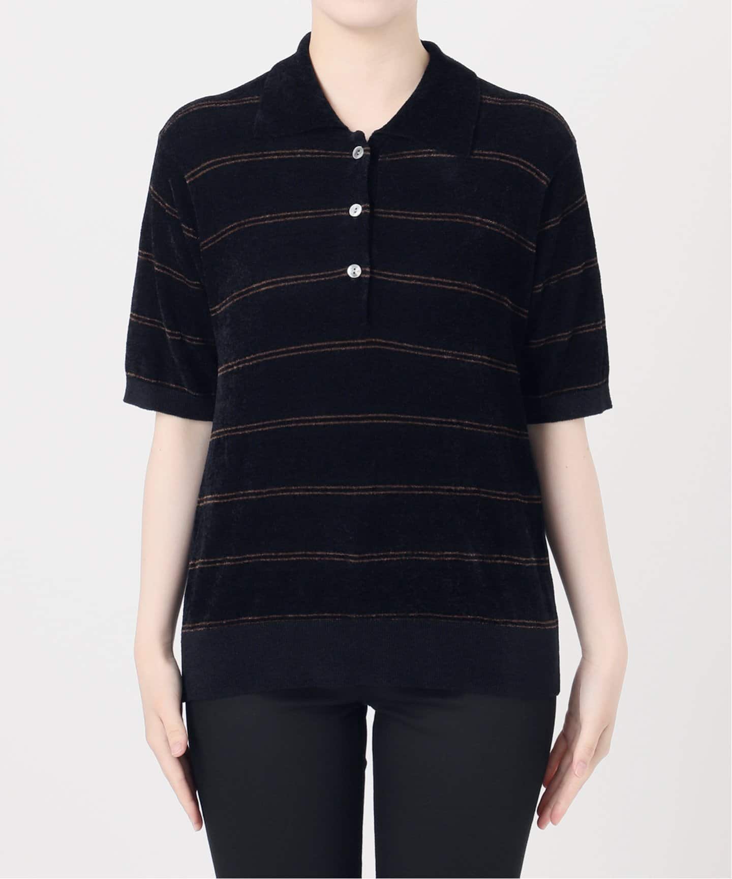 00s BananaRepublic ベロア ニット ポロシャツ ブラック XL 00s BananaRepublic ベロア ニット ポロシャツ ブラック XL 00s