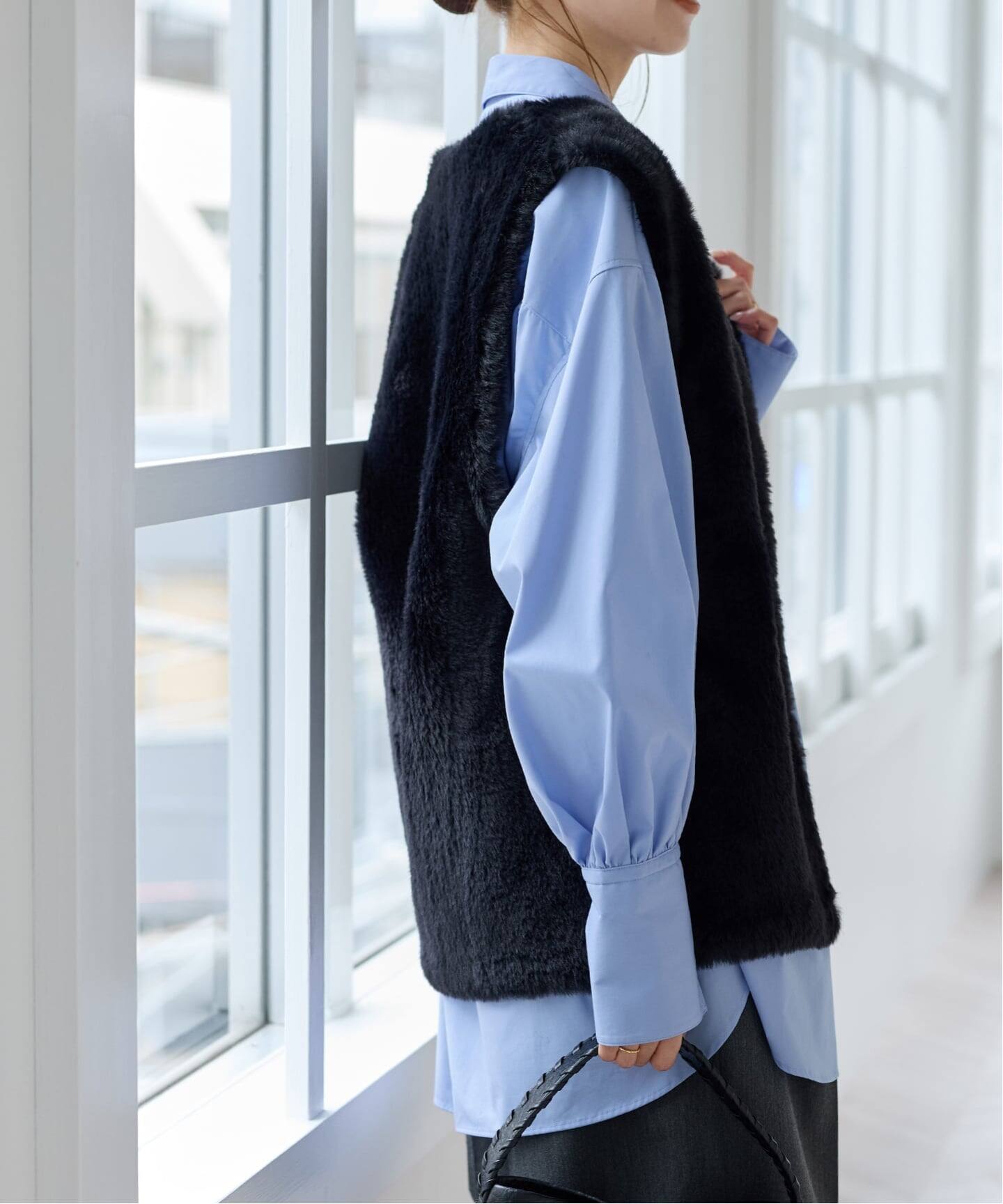 WEB限定追加予約3》ダブルフェイスフェザークルーネックベスト（ベスト