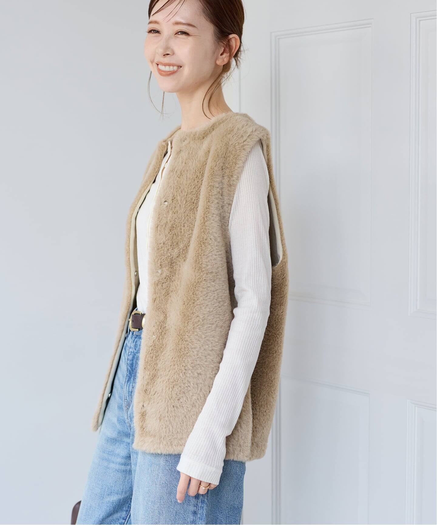 WEB限定追加3》ダブルフェイスフェザークルーネックベスト（ベスト