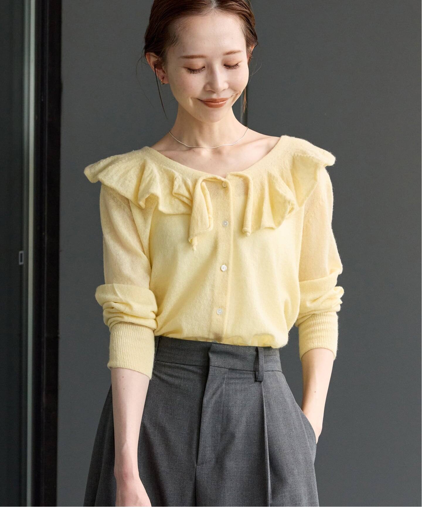 TO BE CHIC フリルカーデガン TO BE CHIC/トゥー ビー シック/カーディガン/フリル/ホワイト/XL