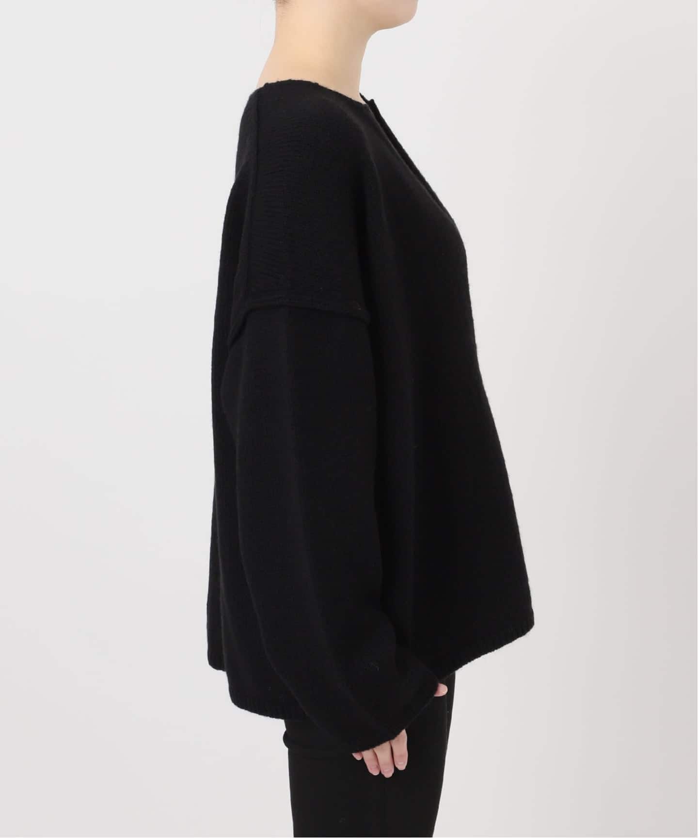 ハナ♡　Wニット ブラック CLANE - ダブルフェイス ヤク ニットトップス - W FACE HALF ZIP YAK