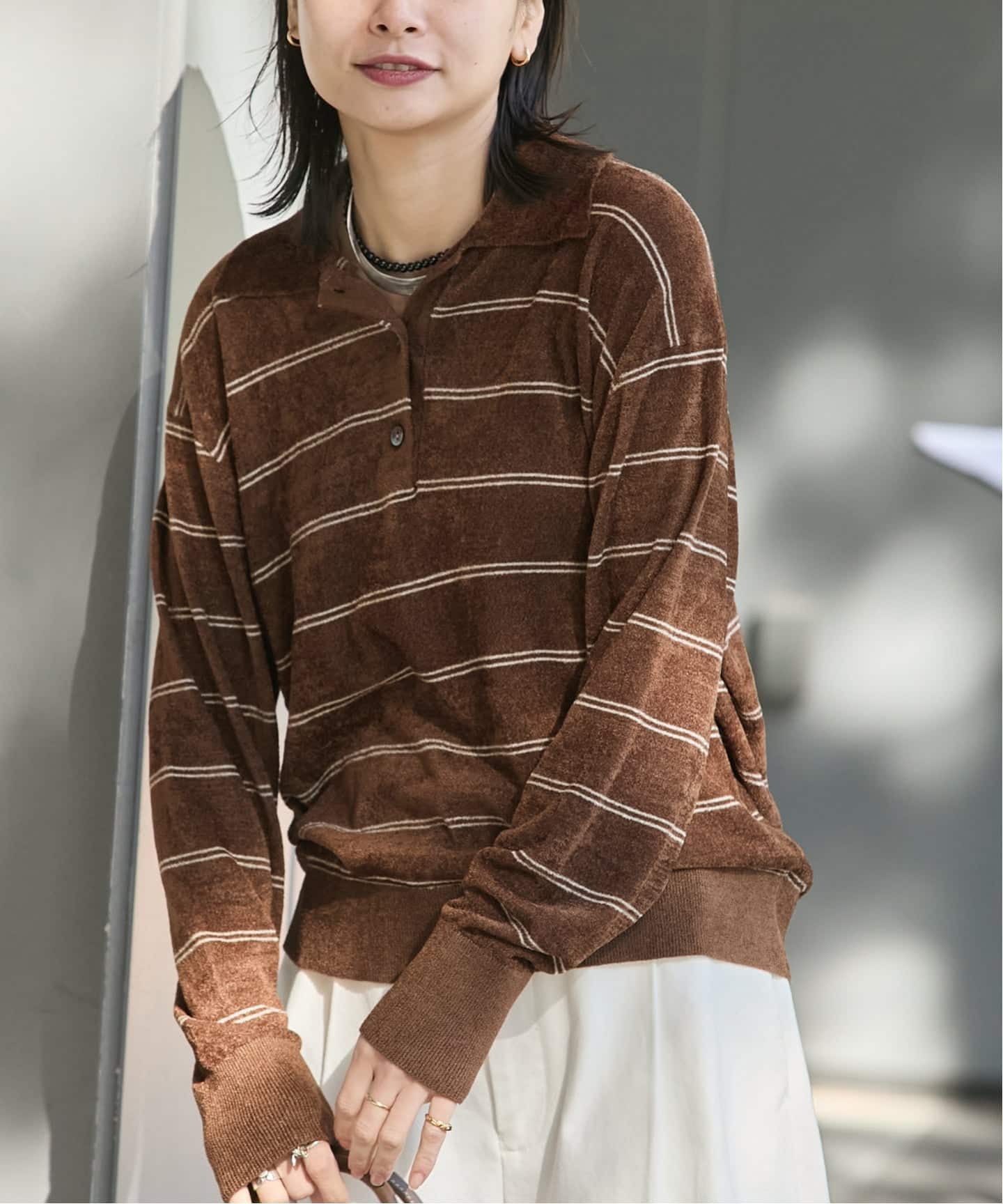 JOURNAL STANDARD★レディースベロアニットロングスリーブポロシャツ ベロアニットロングスリーブポロシャツ（ニット／セーター）｜JOURNAL