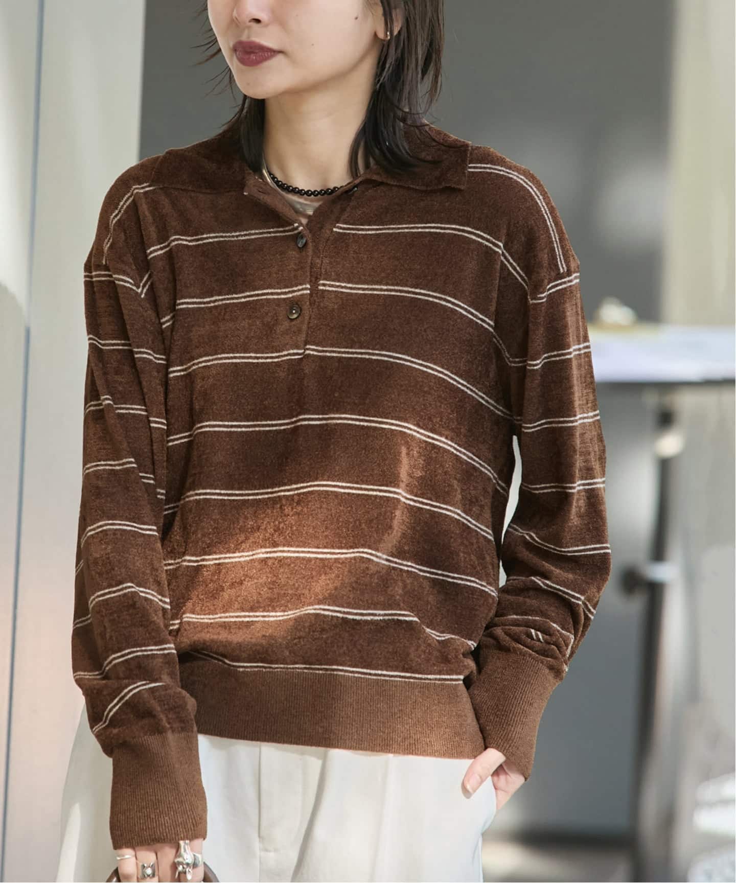 ジャーナルスタンダード（JOURNAL STANDARD）/ベロアニットロングスリーブポロシャツ ベロアニットロングスリーブポロシャツ（ニット／セーター）｜JOURNAL