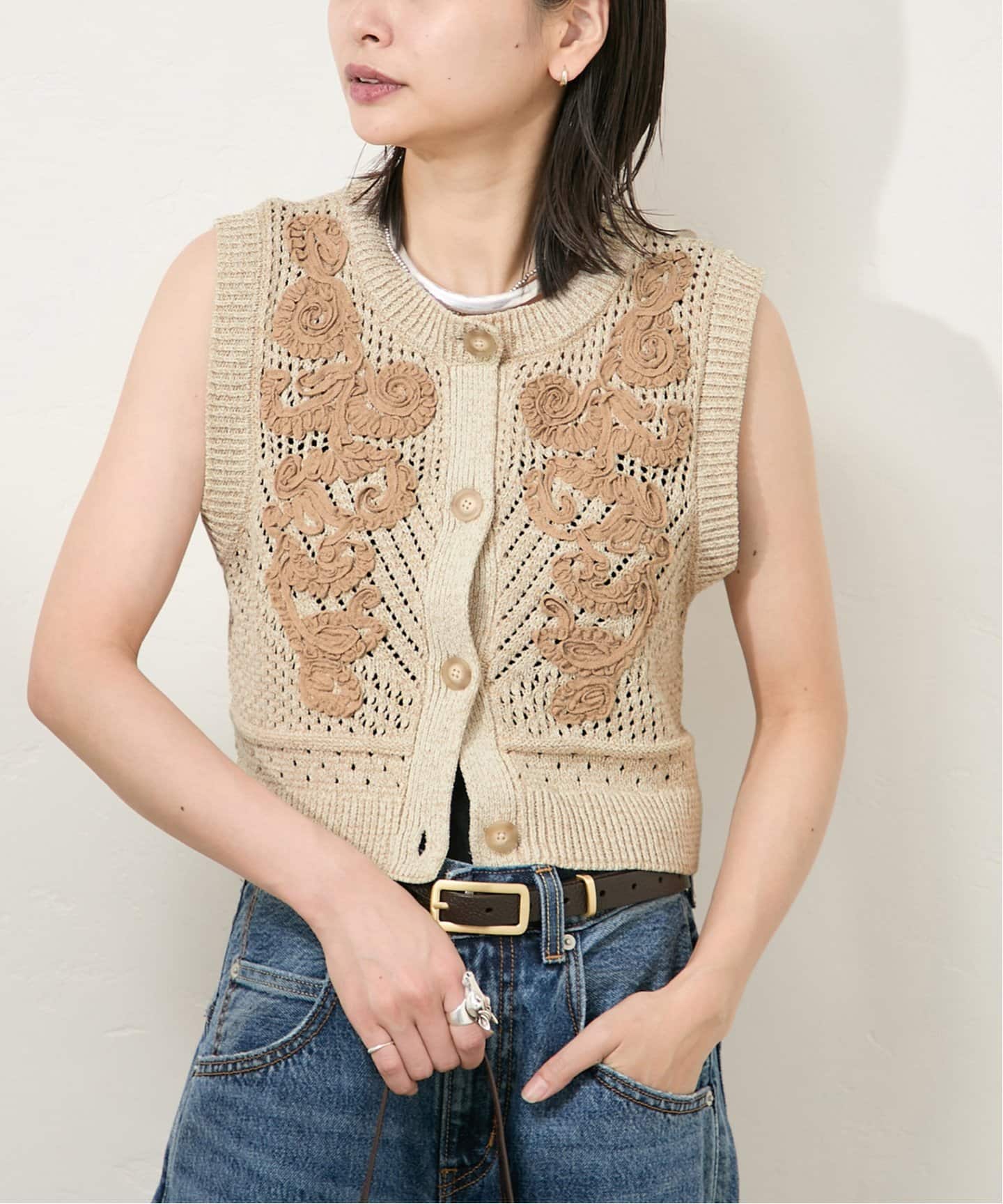 ベスト ジレ Flower Embroidered KNカーディガン レディース Flower Embroidered KNカーディガン（ベスト）｜JOURNAL