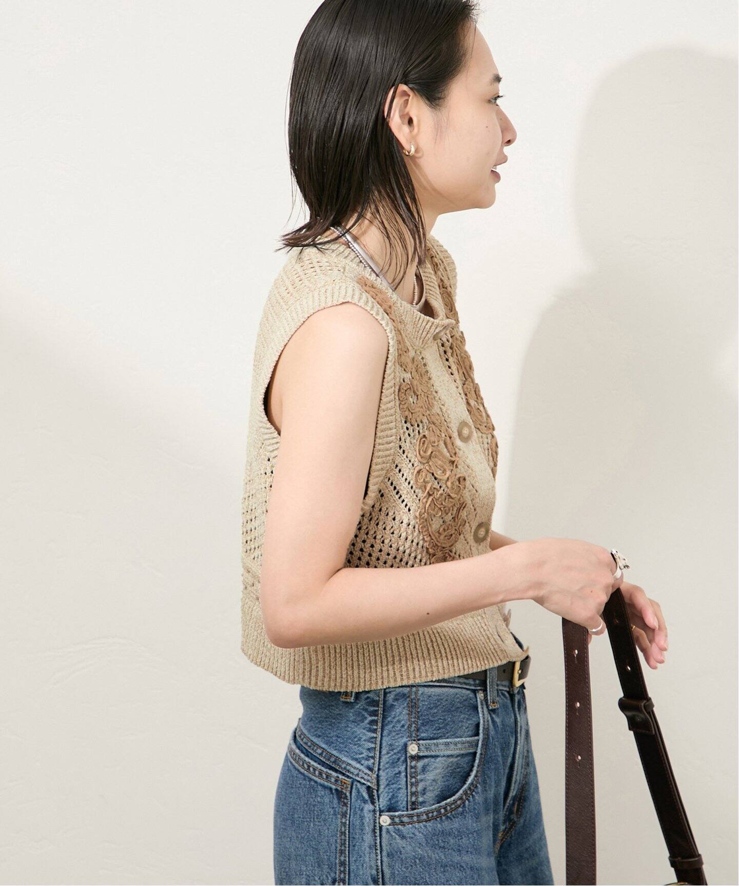 ジャーナルスタンダードカーディガンベスト 予約》Flower Embroidered KNカーディガン（ベスト）｜JOURNAL