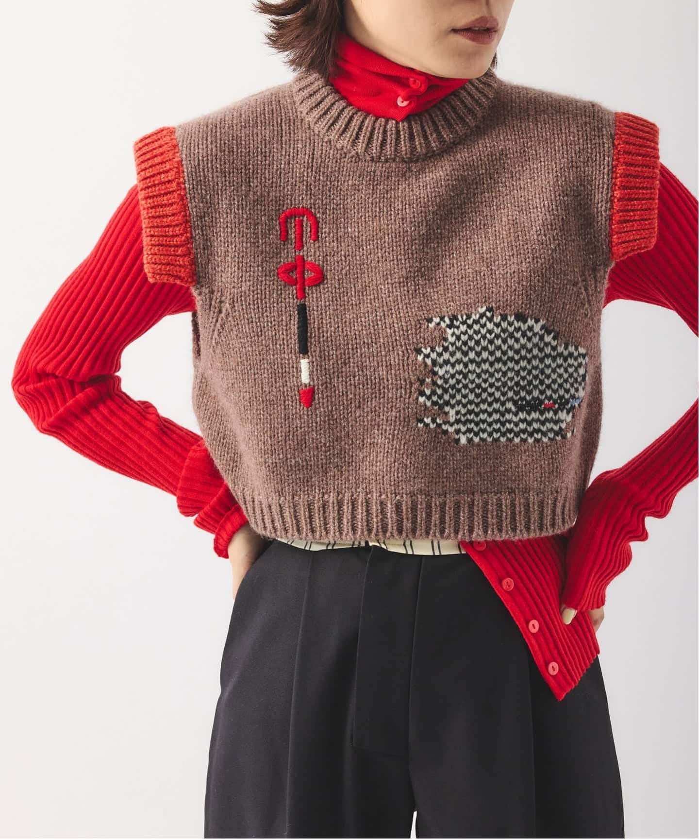 ほぼ未使用 完売品 ジャーナルスタンダード トリコチン ノーカラーベスト niko and… ニコアンド Niko and.. ニット ベスト ボーダー柄