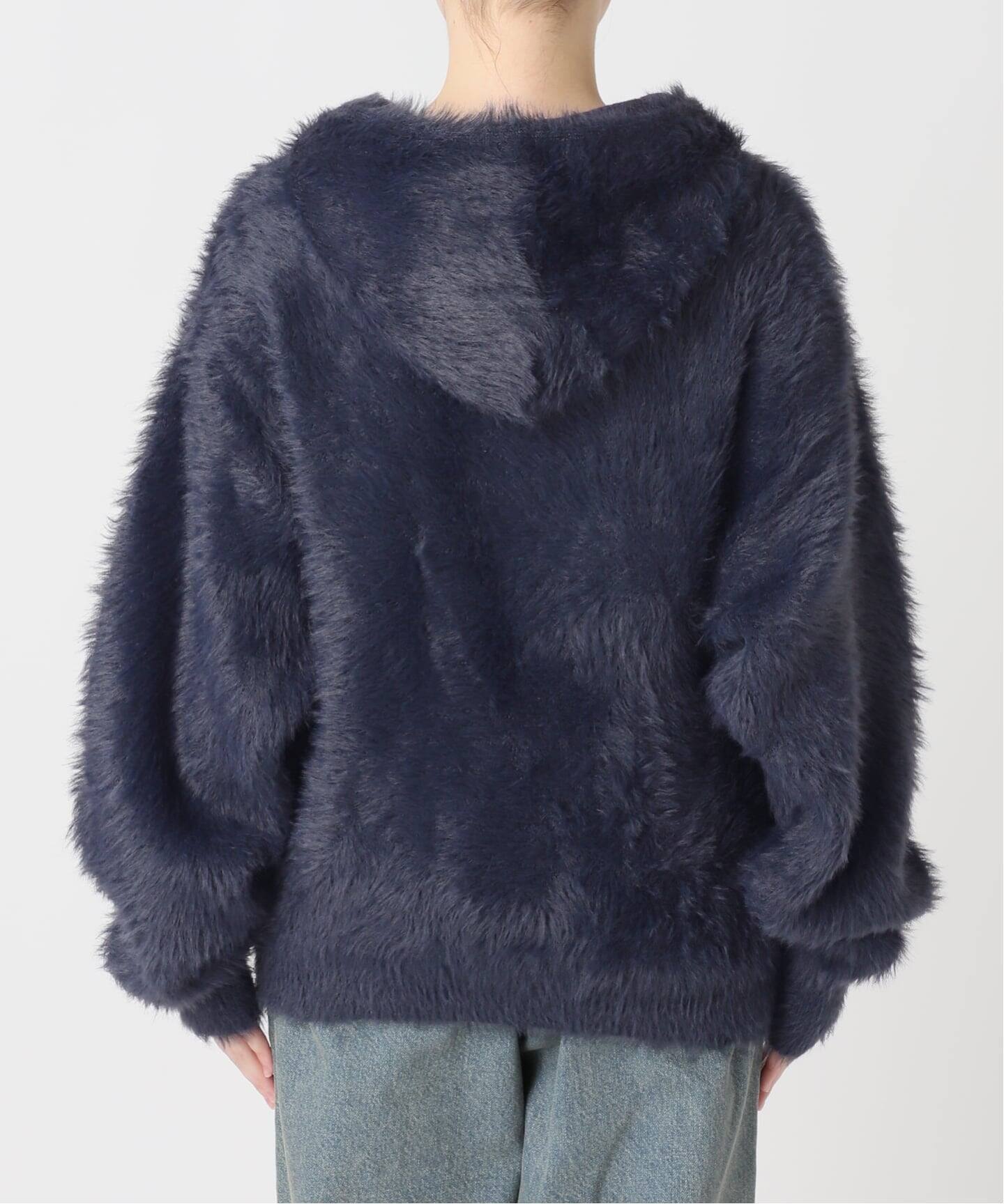 ブルマリン　ファー付きネイビー長袖ニット ファーファーニットフーディー（ニット／セーター）｜Oriens JOURNAL