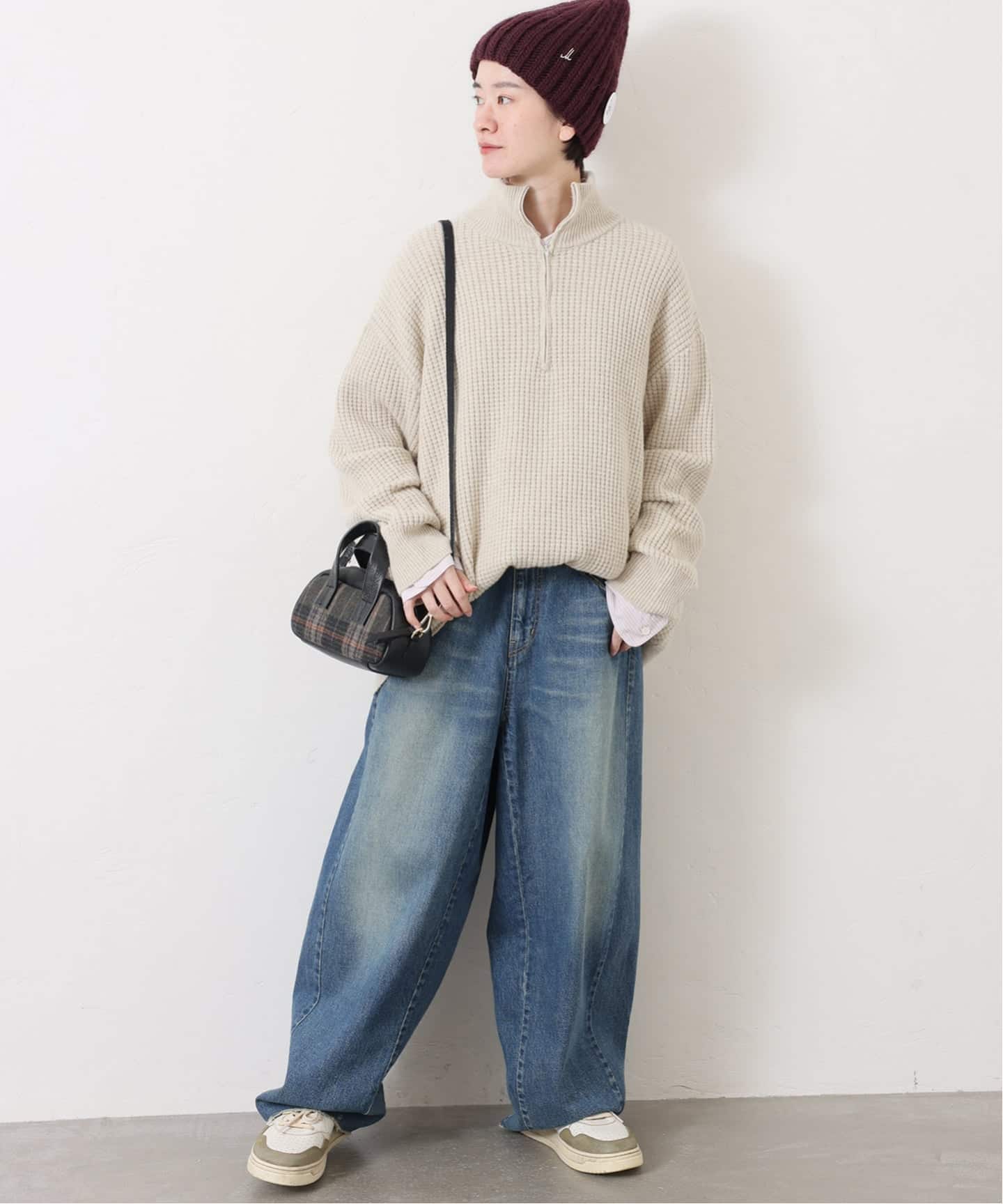 ウールMIXワッフル ハーフZip-プルオーバー（ニット／セーター