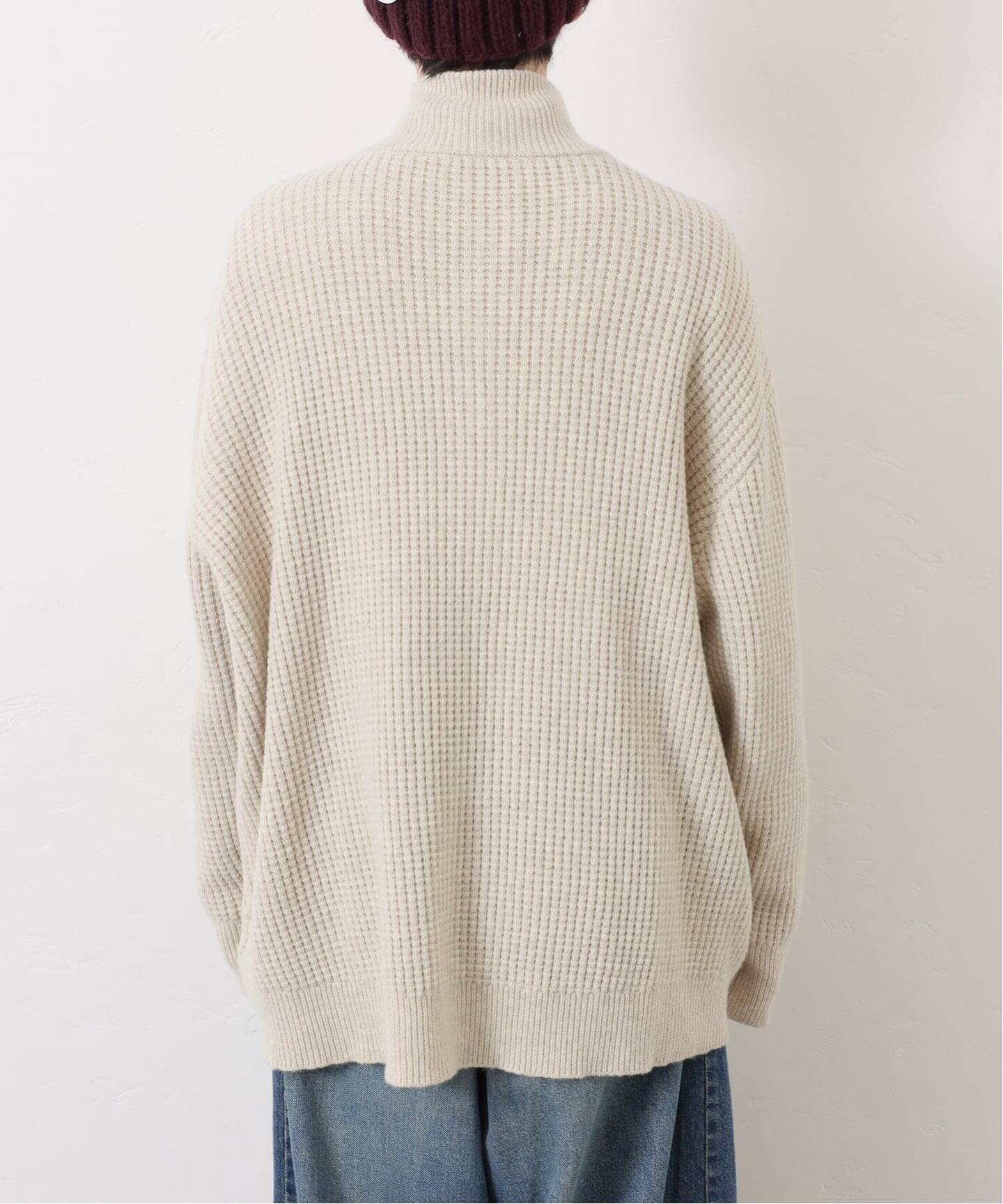 ウールMIXワッフル ハーフZip-プルオーバー（ニット／セーター